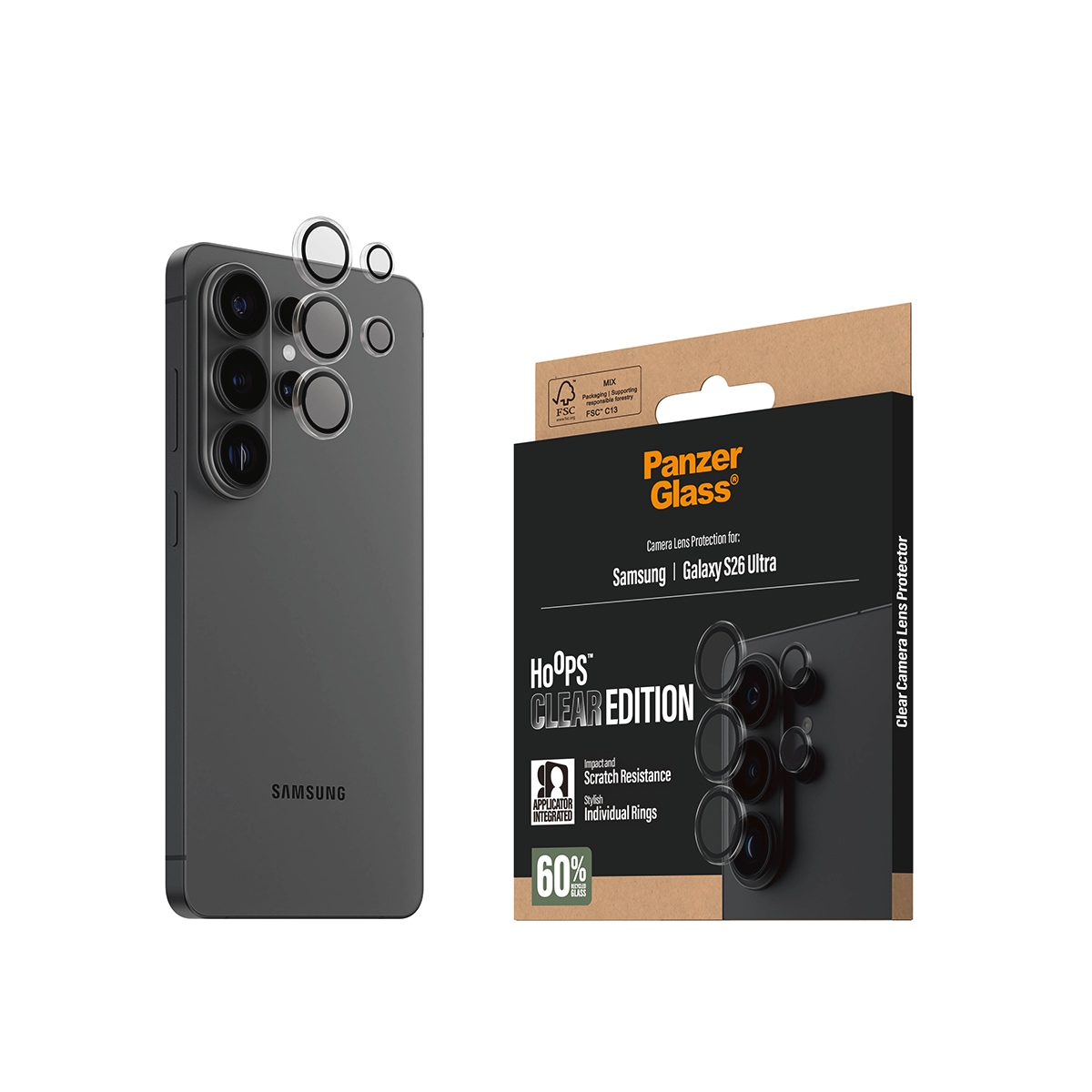 CARE by PanzerGlass Kameraschutzglas »Hoops Camera Lens Protector« für Samsung Galaxy S26 Ultra Linsenschutz, Schutzfolie, Kameraschutz, kratz- & stoßfest