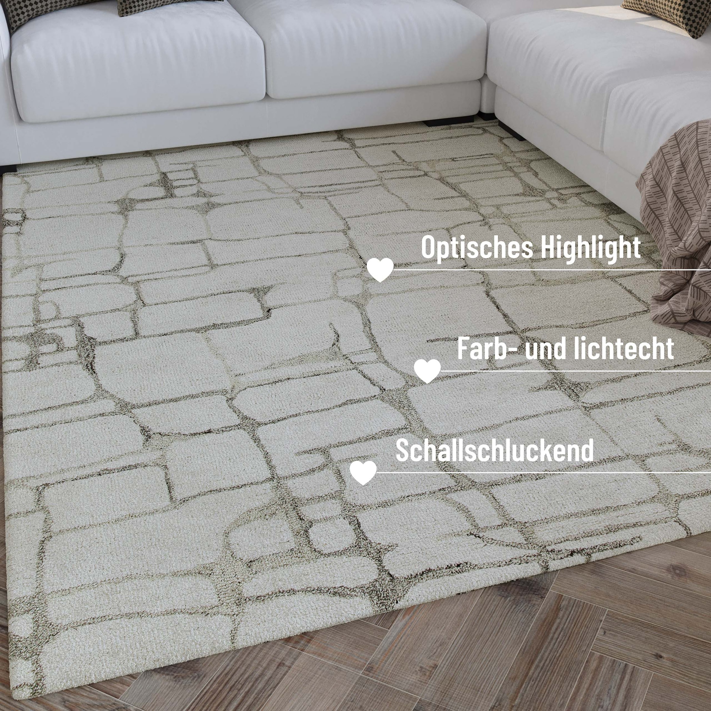 Wecon home Wollteppich »Hamptons TWELVE«, rechteckig, 10 mm Höhe, Läufer, Schurwolle, Kurzflor, Wohnzimmer, elegant, geometrisch