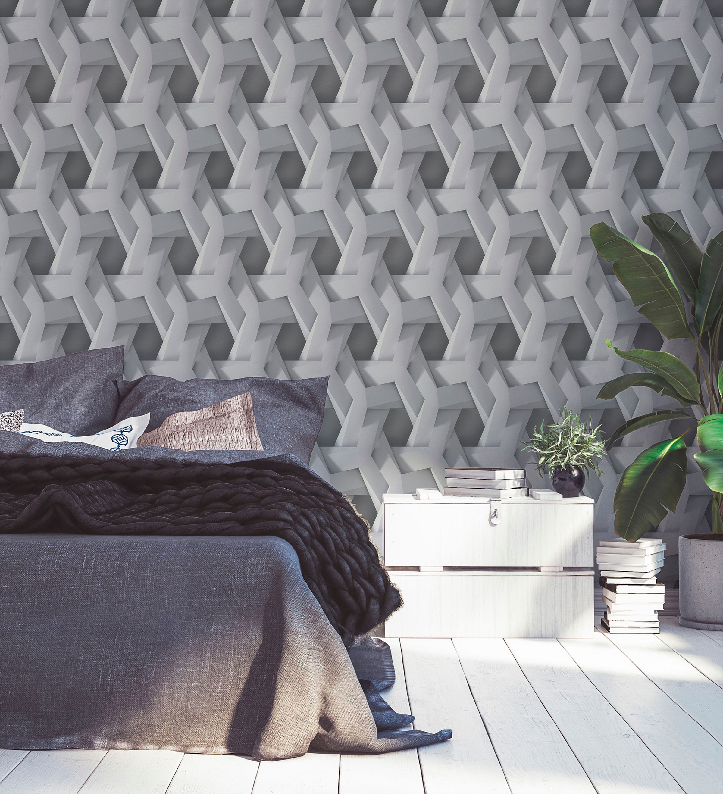 A.S. Création Vliestapete »PintWalls 3D Optik«, matt-gemustert-neutral, mit Tiefenwirkung Tapeten Wohnzimmer Schlafzimmer Küche modern Design