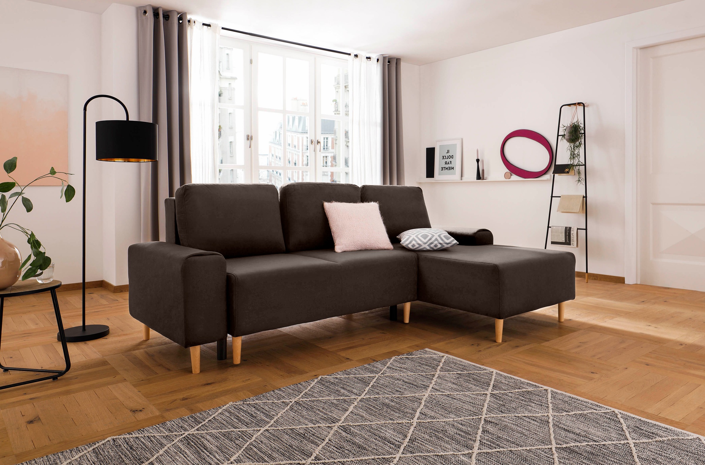 INOSIGN Ecksofa »Samu L-Form«, wahlweise mit Bettfunktion und Bettkasten