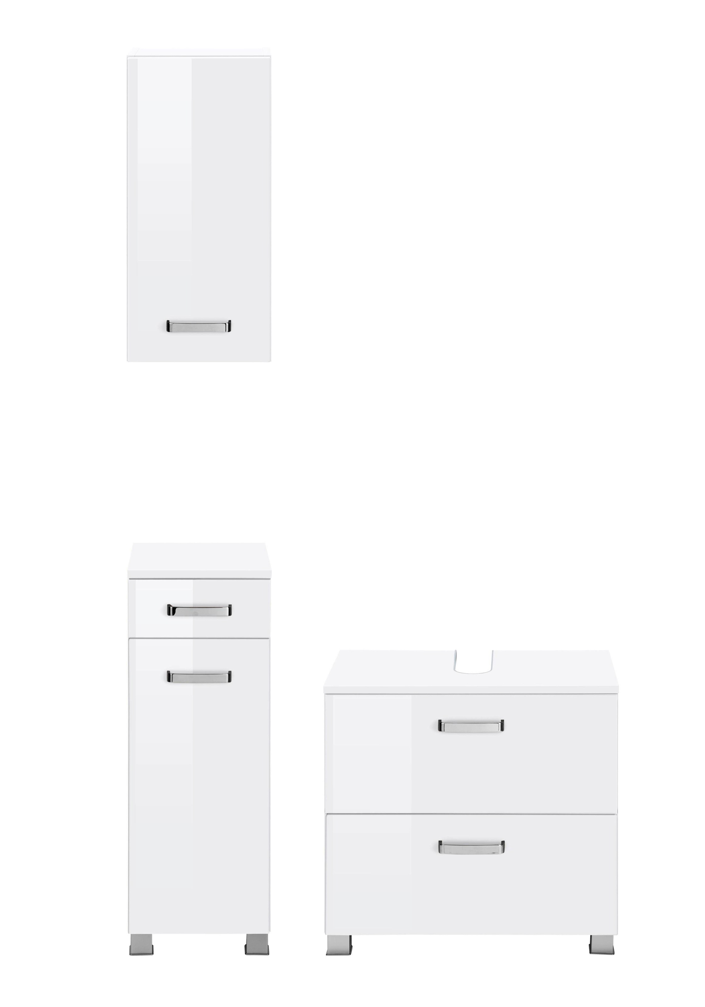 welltime Badmöbel-Set »Ravenna«, (3 St.), Hängeschrank, Unterschrank, Waschbeckenunterbeckenschrank