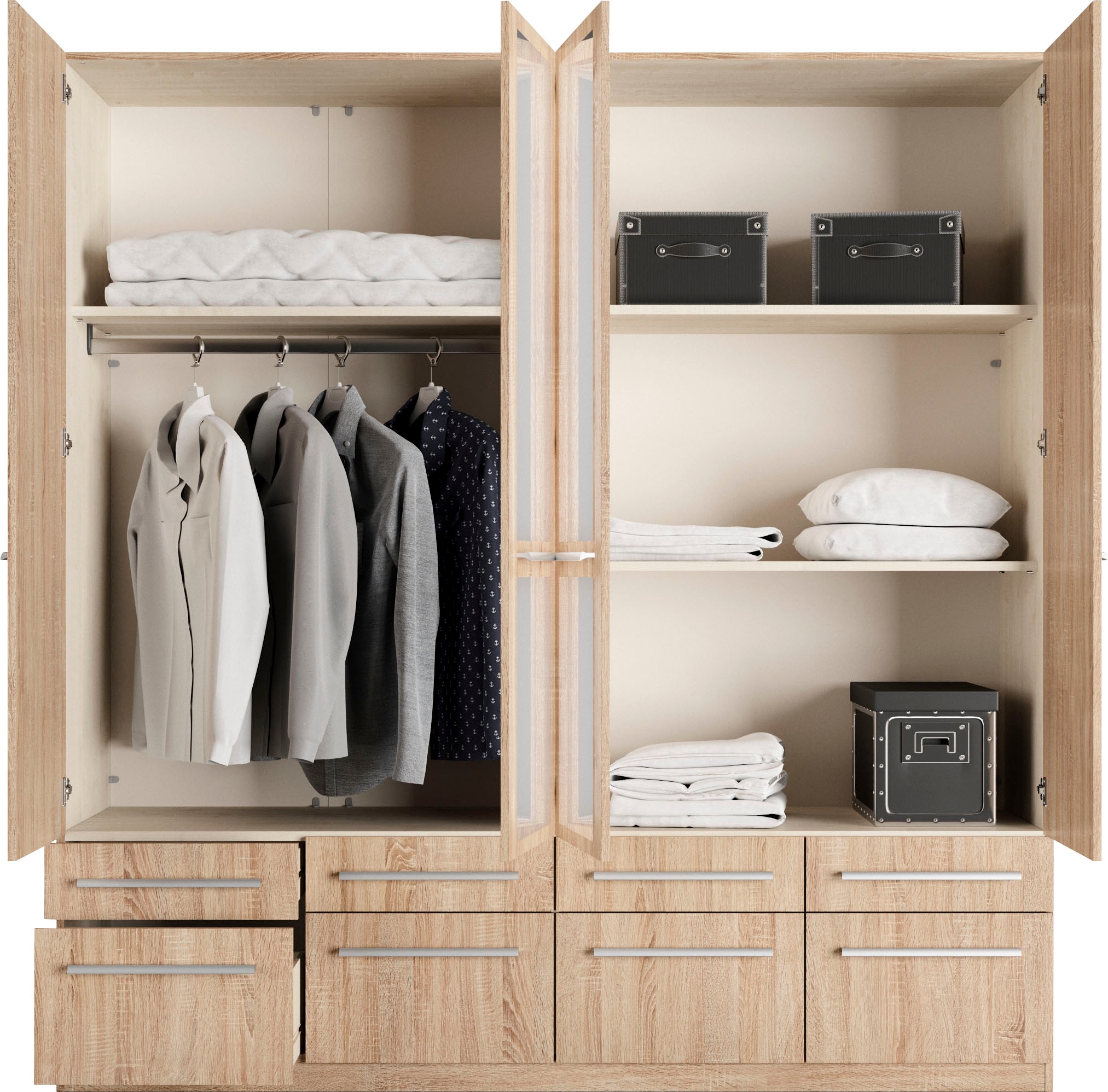 priess Kleiderschrank »Schrank Garderobe Wäscheschrank Barcelona in 5 Breiten«, viel Stauraum, geräumige Schubkästen, mit Spiegel, MADE IN GERMANY