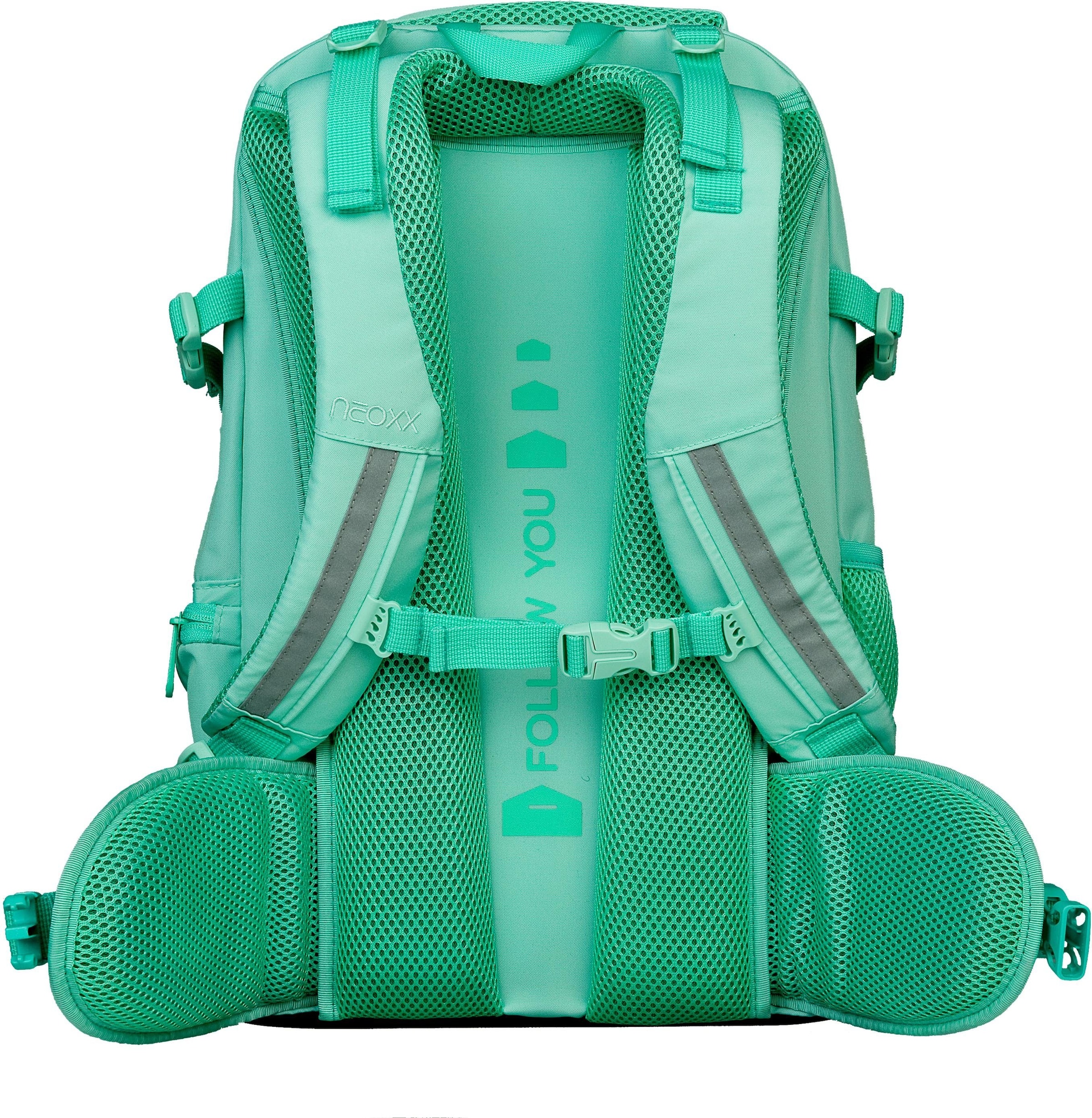 neoxx Schulrucksack »Active, Mint to be«, reflektierende Details, aus recycelten PET-Flaschen