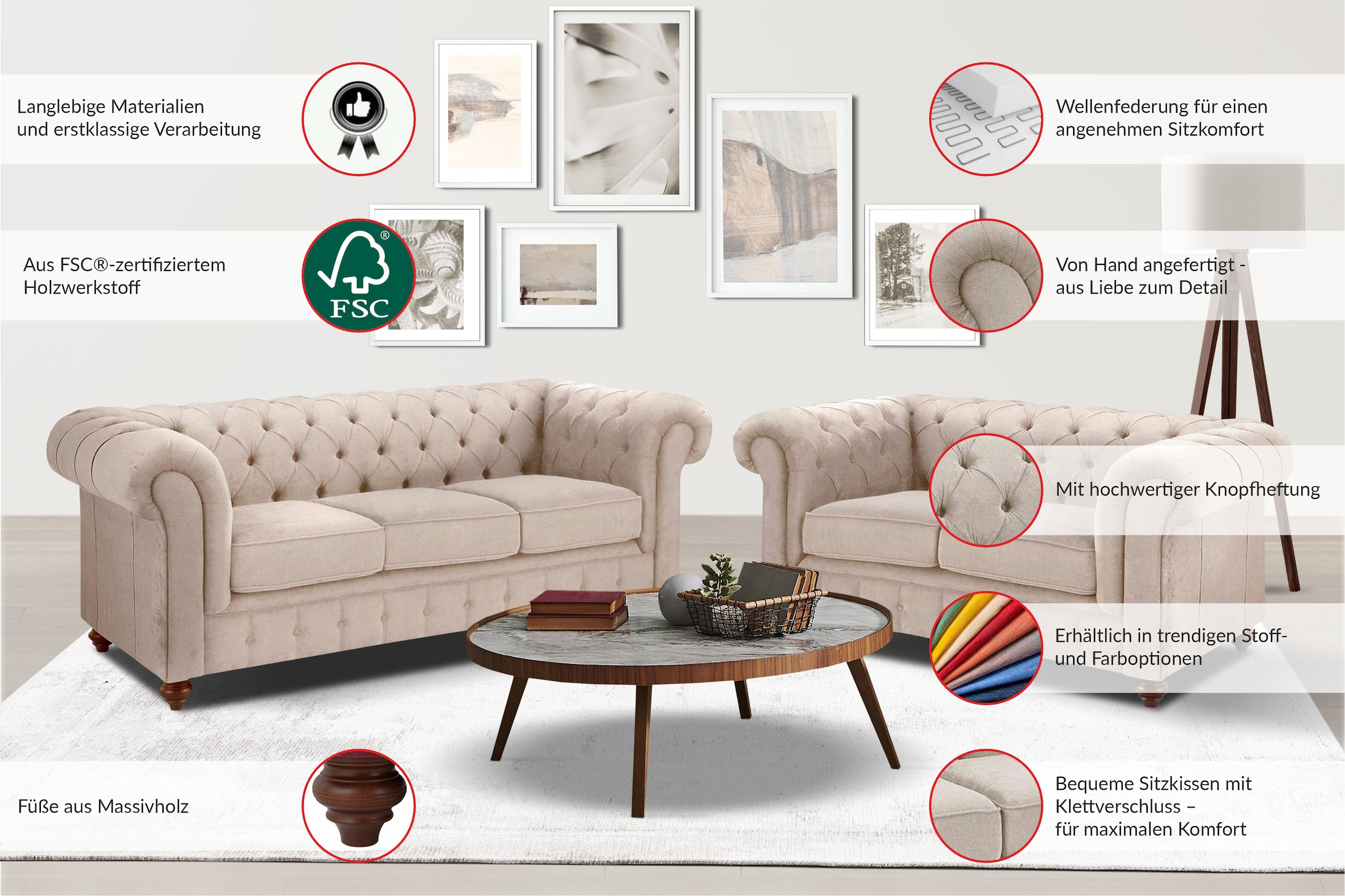 Home affaire Chesterfield-Sofa »Chesterfield 2-Sitzer B/T/H: 150/89/74 cm«, günstig online kaufen