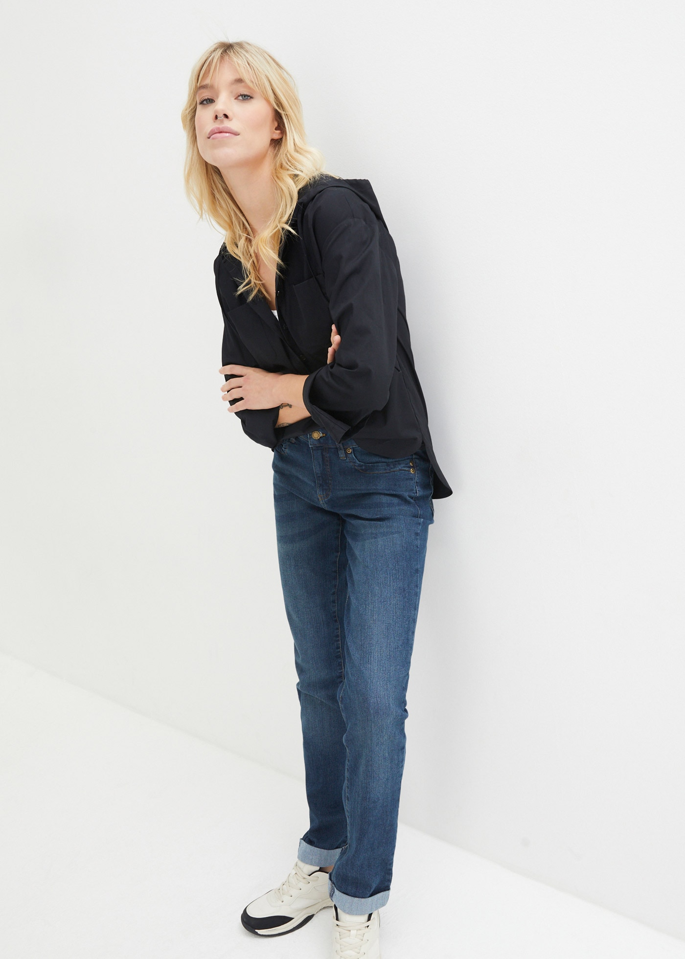 bonprix Straight-Jeans »Straight Jeans Mid Waist, Stretch« mit Aufschlag, im Five-Pocket-Style