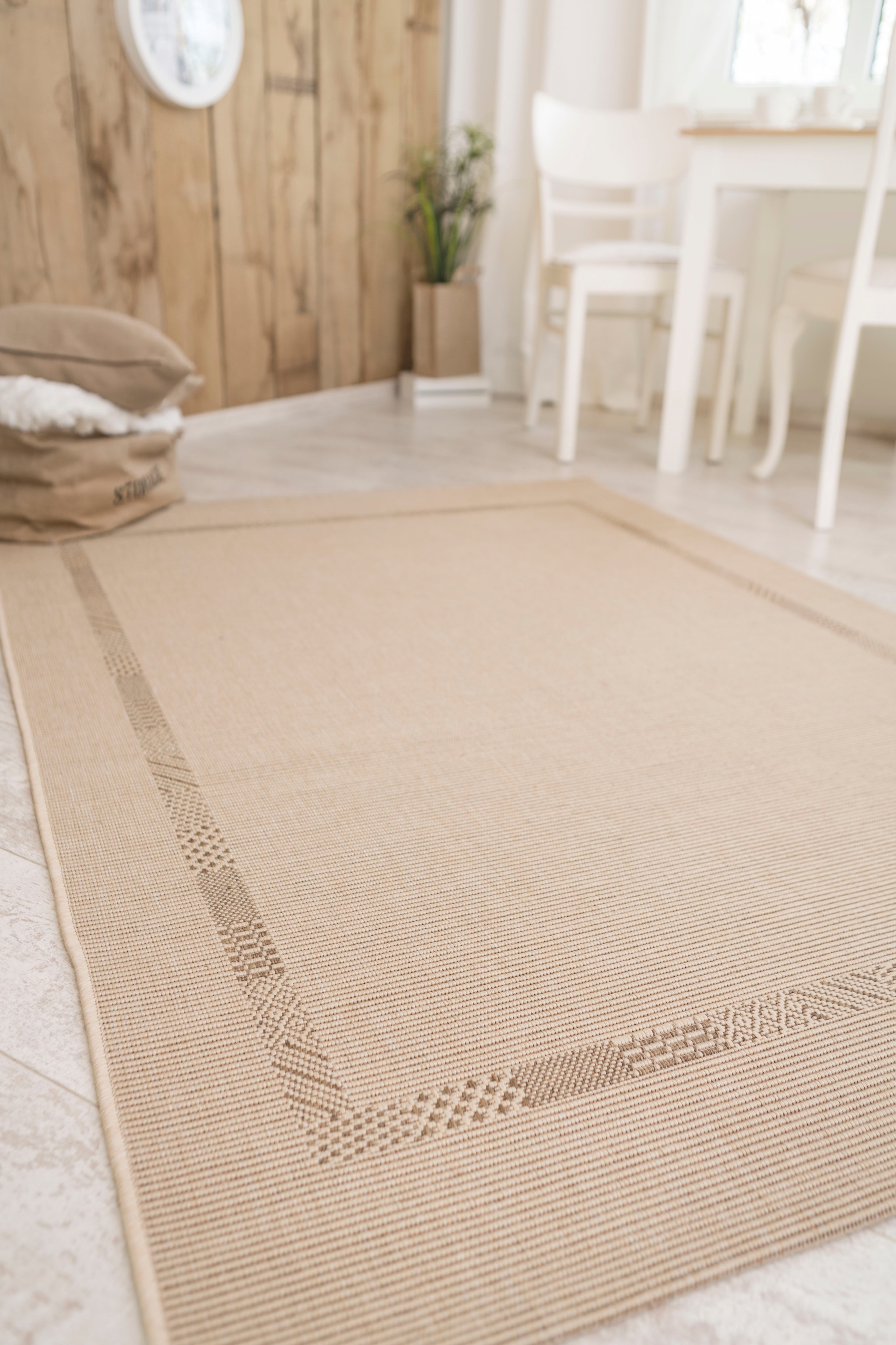 Andiamo Teppich »Montana«, rechteckig, 6 mm Höhe, Flachgewebe, Uni Farben, mit Bordüre, In- und Outdoor geeignet