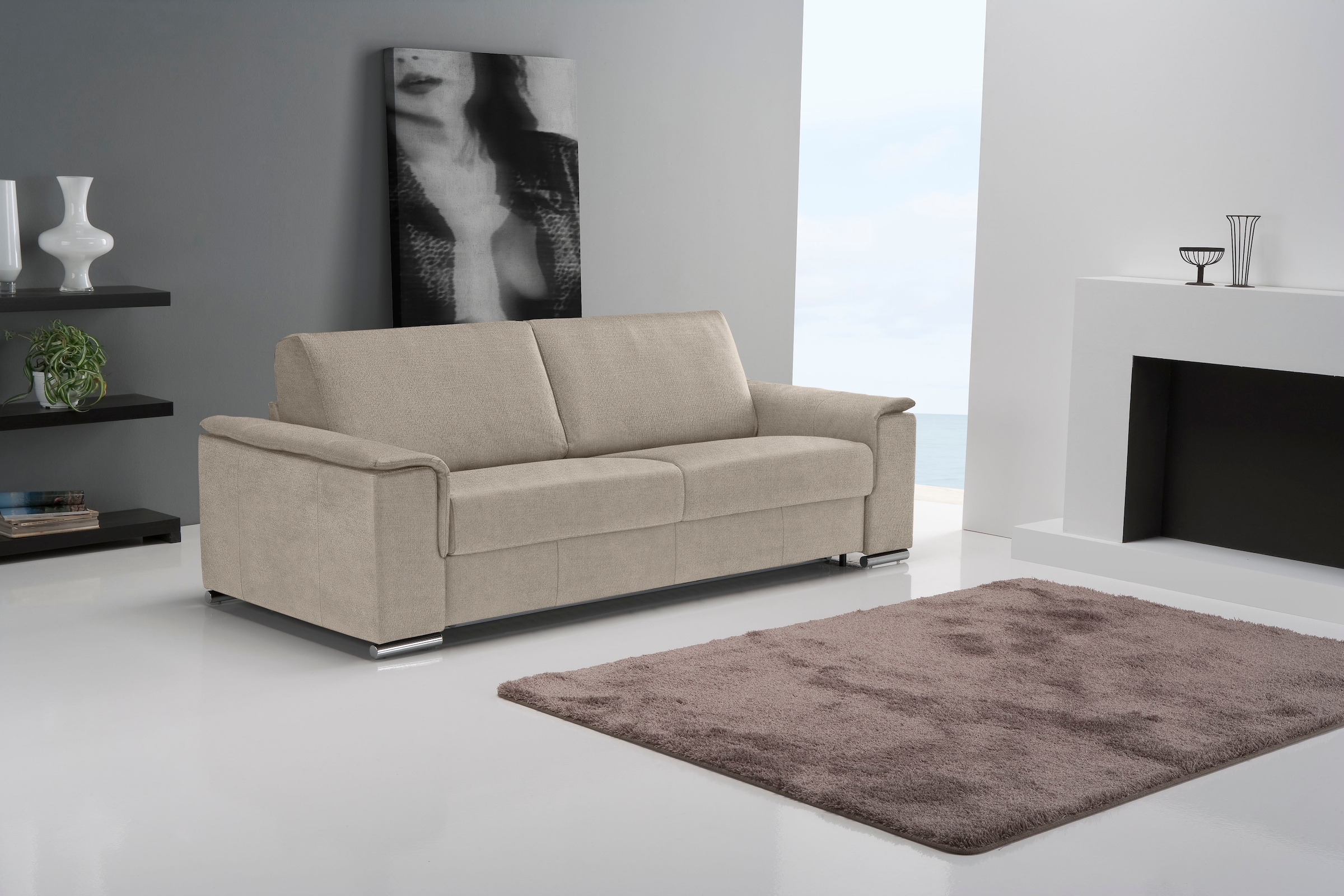 Egoitaliano 2,5-Sitzer »Cecilia, modern & elegant, erstklassiger Sitzkomfort, Breite 234cm« mit verchromten Metallfüßen