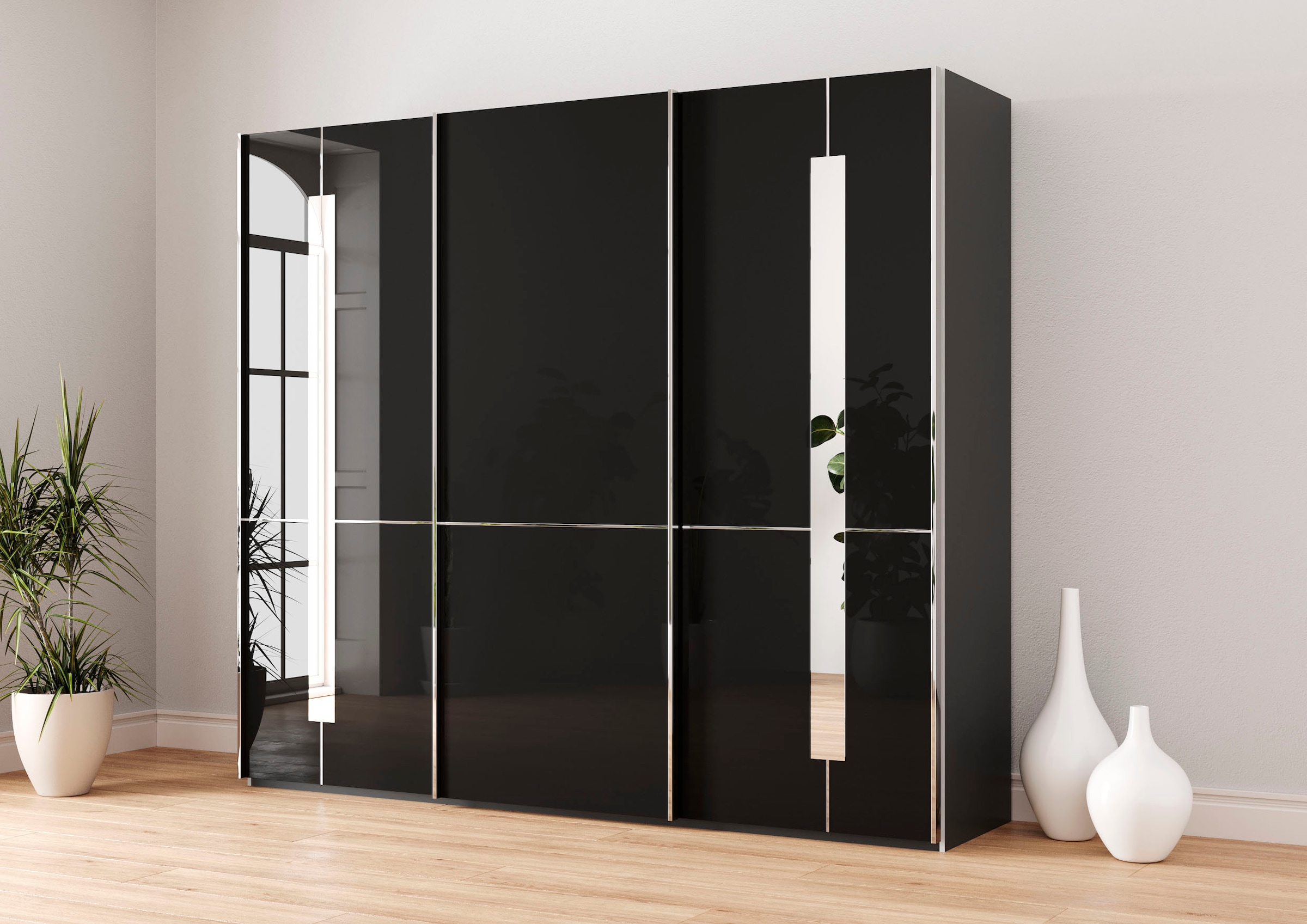 Musterring Schwebetürenschrank »Imola W«, inkl. Einlegeböden und Kleiderstangen, mit Glastüren inkl. Zierspiegel