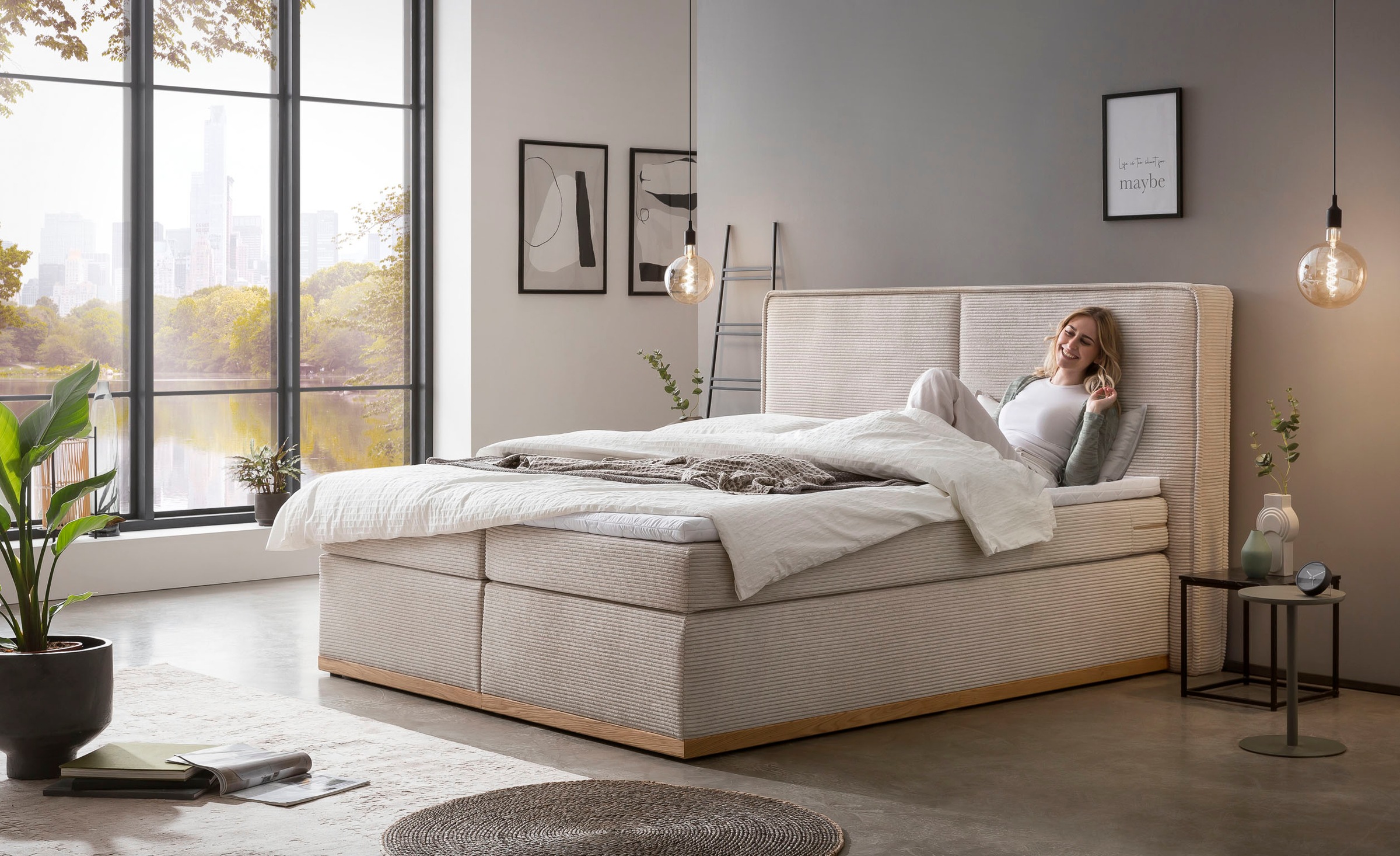 Home affaire Boxspringbett »SHERWOOD Hotelbett, Polsterbett«, Hochwertiger Cord,weiche Velours-Struktur, mit Topper, Eiche
