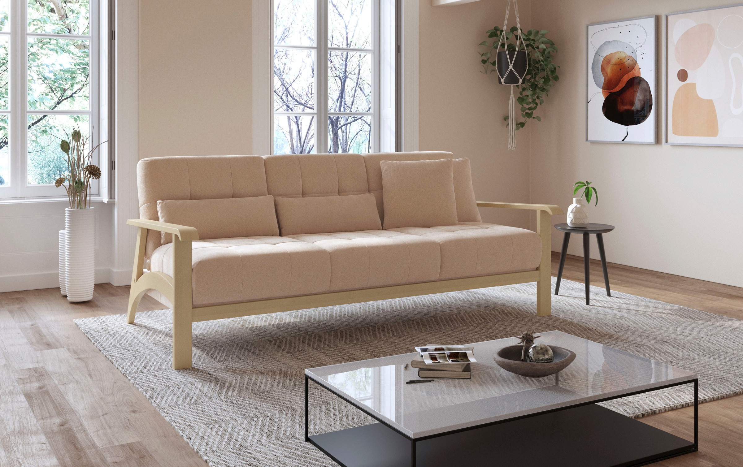 sit&more 3-Sitzer "Billund" Armlehnen aus eichefarbigem Buchenholz, verschi günstig online kaufen