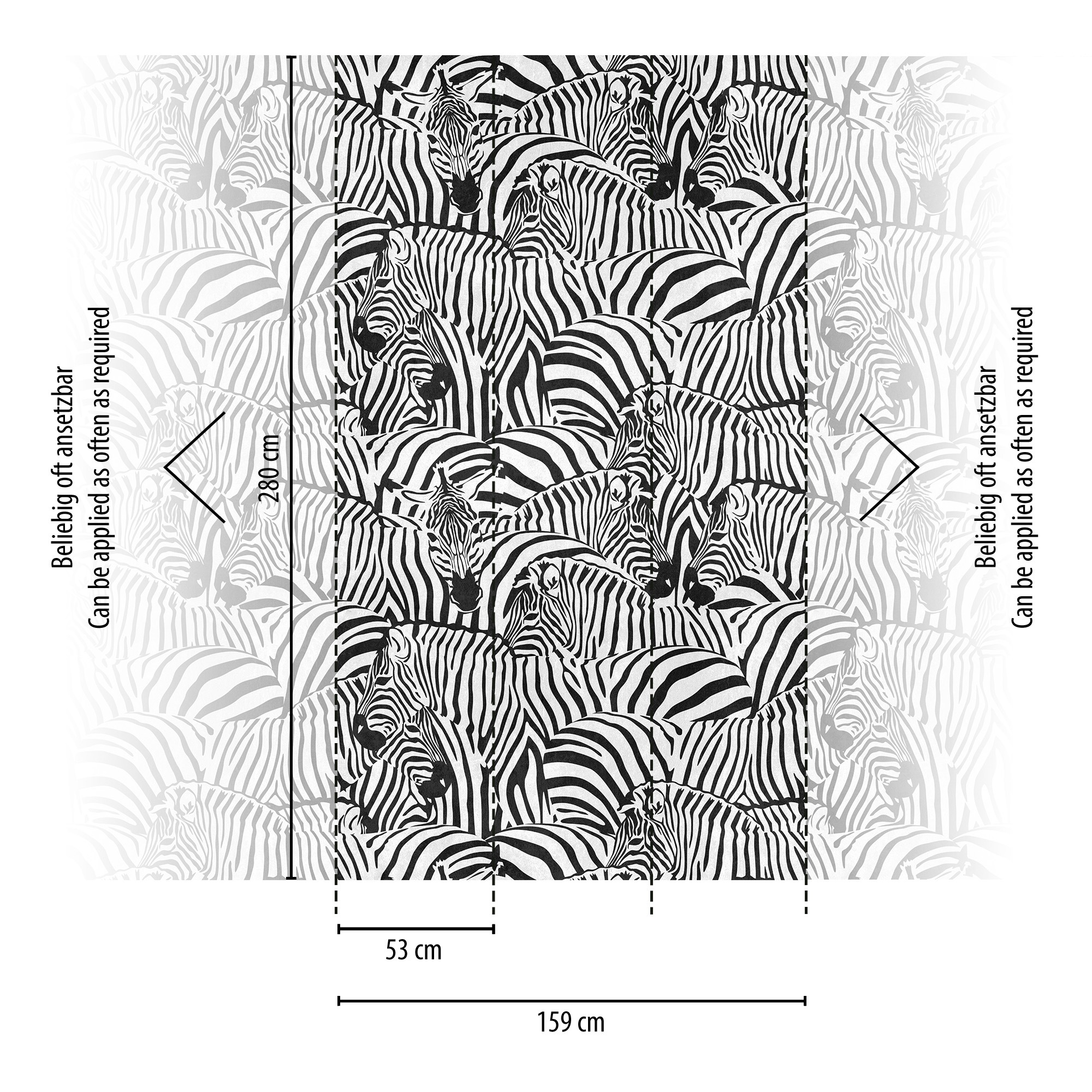 living walls Fototapete »THE WALL III Zebra Tapete Motivtapete Tiere Tiere«, matt, Vliestapete Tiere für Schlafzimmer Küche Wohnzimmer Zebra Design Flur