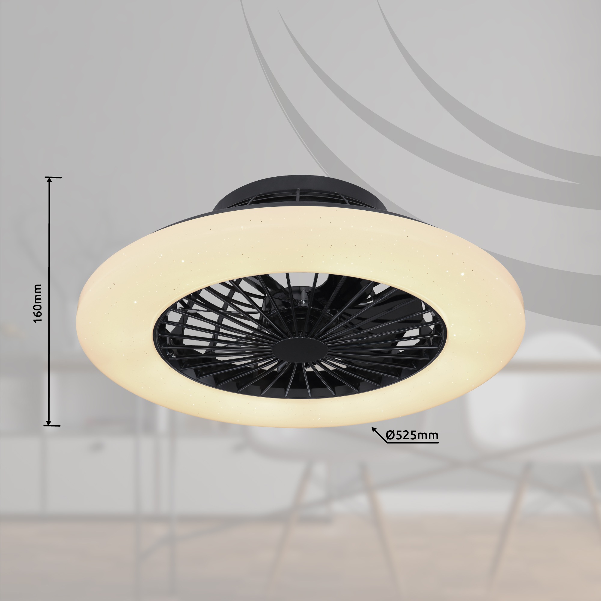 GLOBO LIGHTING Deckenleuchte »TRAVO«, Leuchtmittel LED-Modul | LED fest integriert, Ventilator/ Küche / Wohnbereich / Schlafzimmer /schwarz / Flügel innen