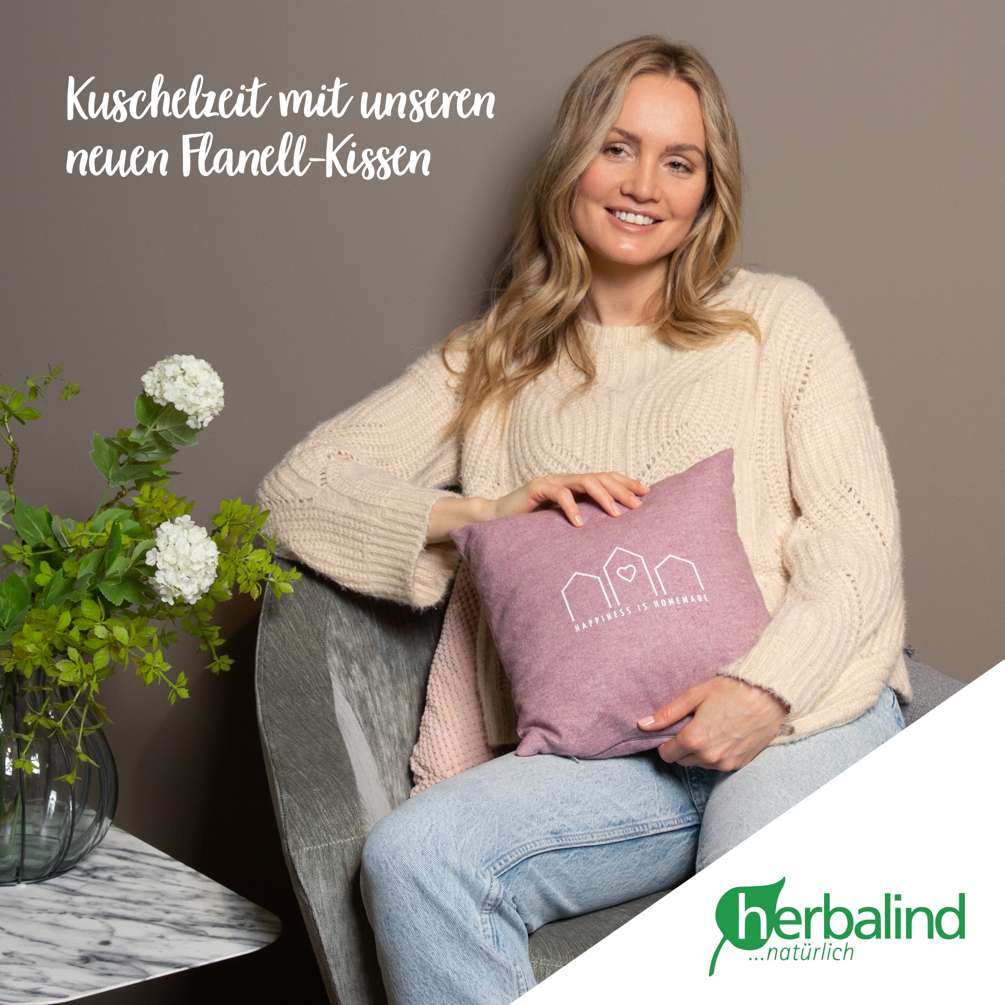 herbalind Zirbenkissen »Happiness is Homemade - Flanell in rot 30x30 mit Reißverschluss« 100% Baumwolle mit Zirbe Füllung - Handmade in Germany