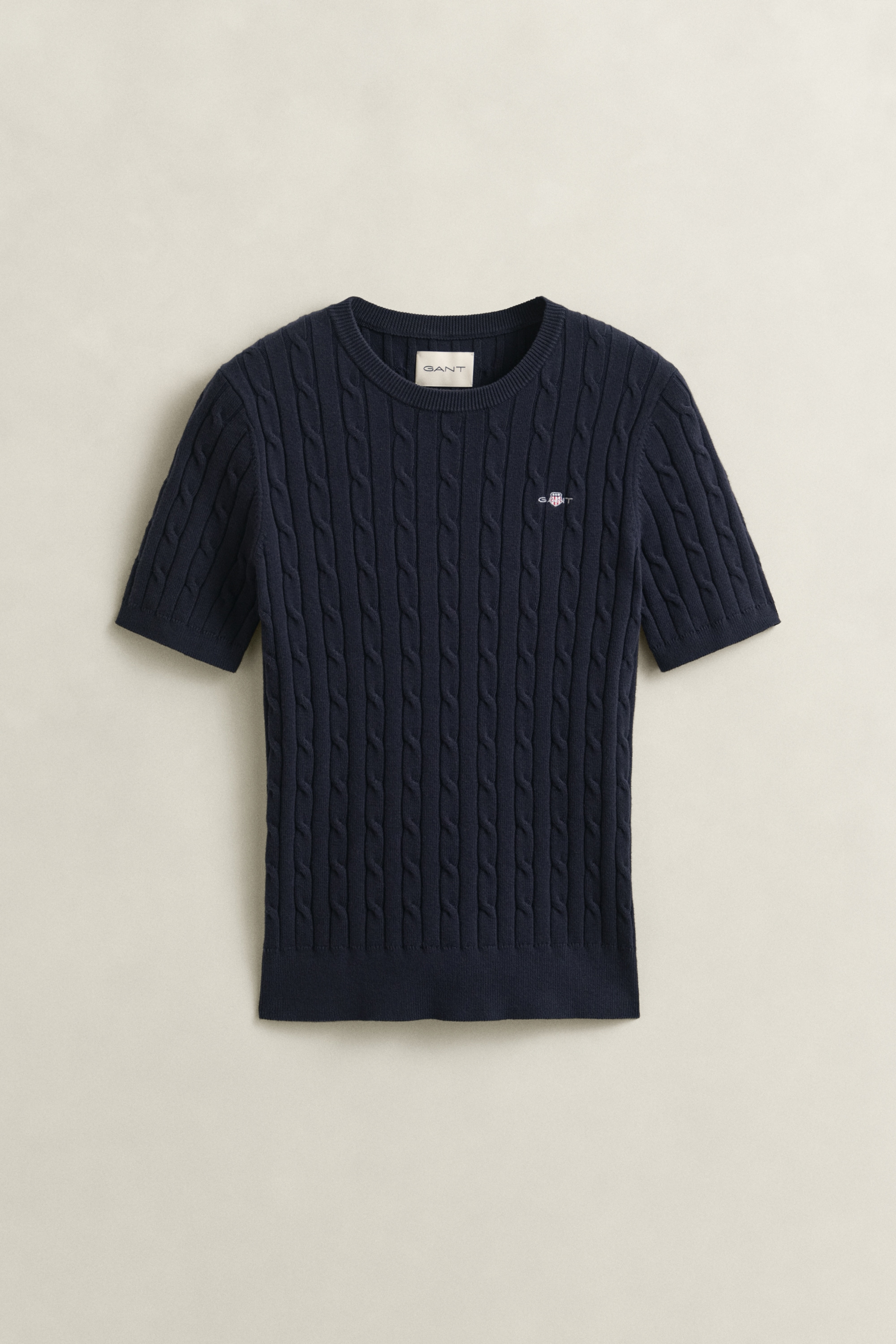 Gant Kurzarmpullover »STRETCH COTTON CABLE« Slim fit mit Rundhalsausschnitt