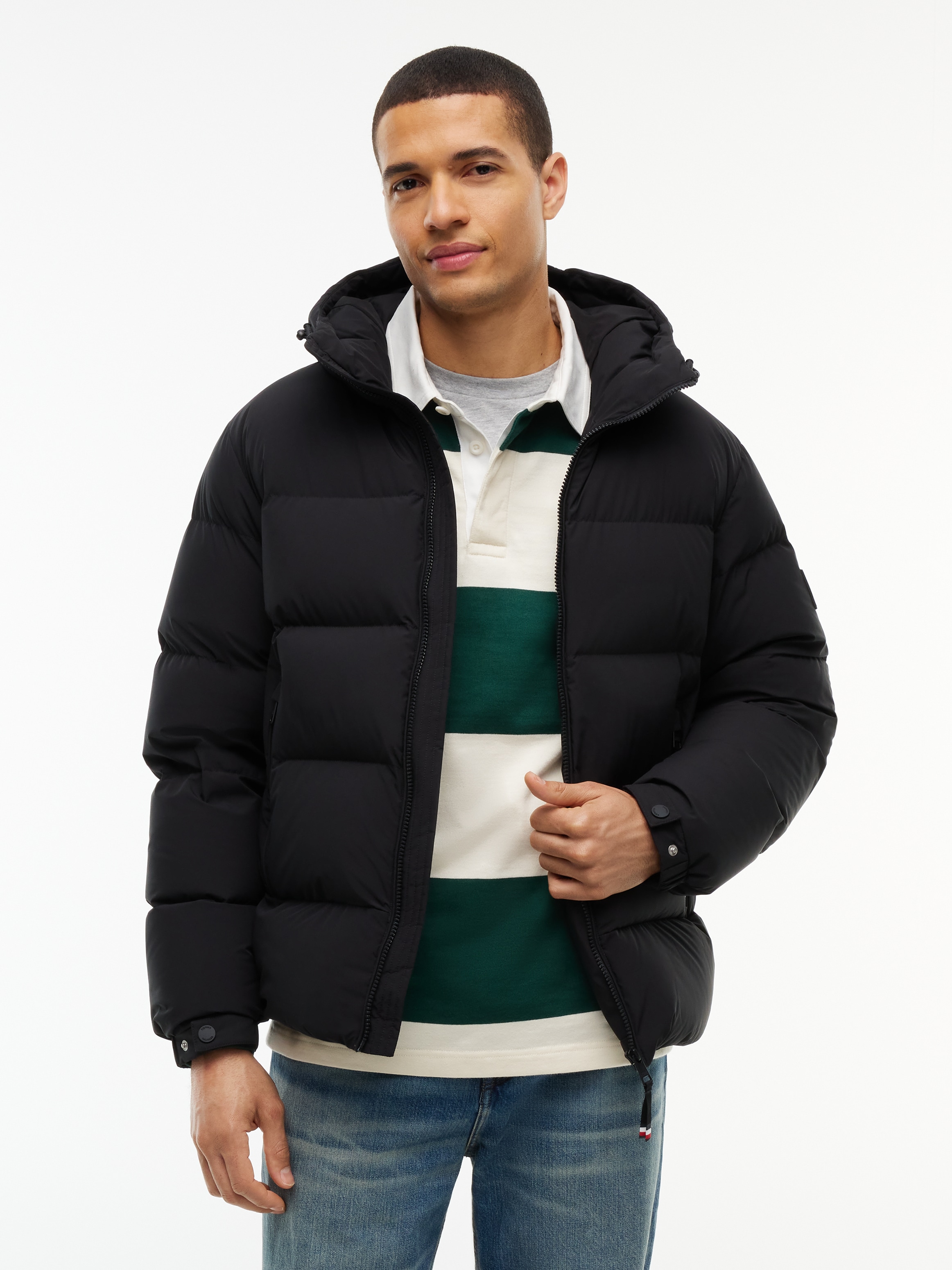 Tommy Hilfiger Daunenjacke »DOWN HOODED PUFFER JKT« mit Kapuze mit Logo-Patch, mit Kapuze, mit Daunenfüllung