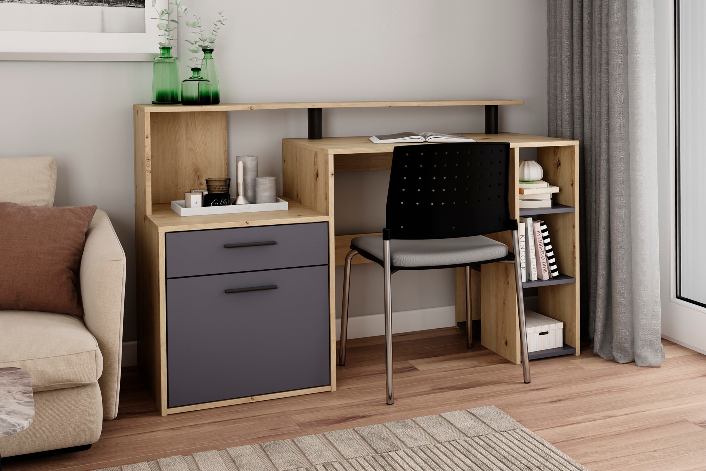byLIVING Schreibtisch »Louise« Breite 140 cm, Regal-Schreibtisch mit viel S günstig online kaufen