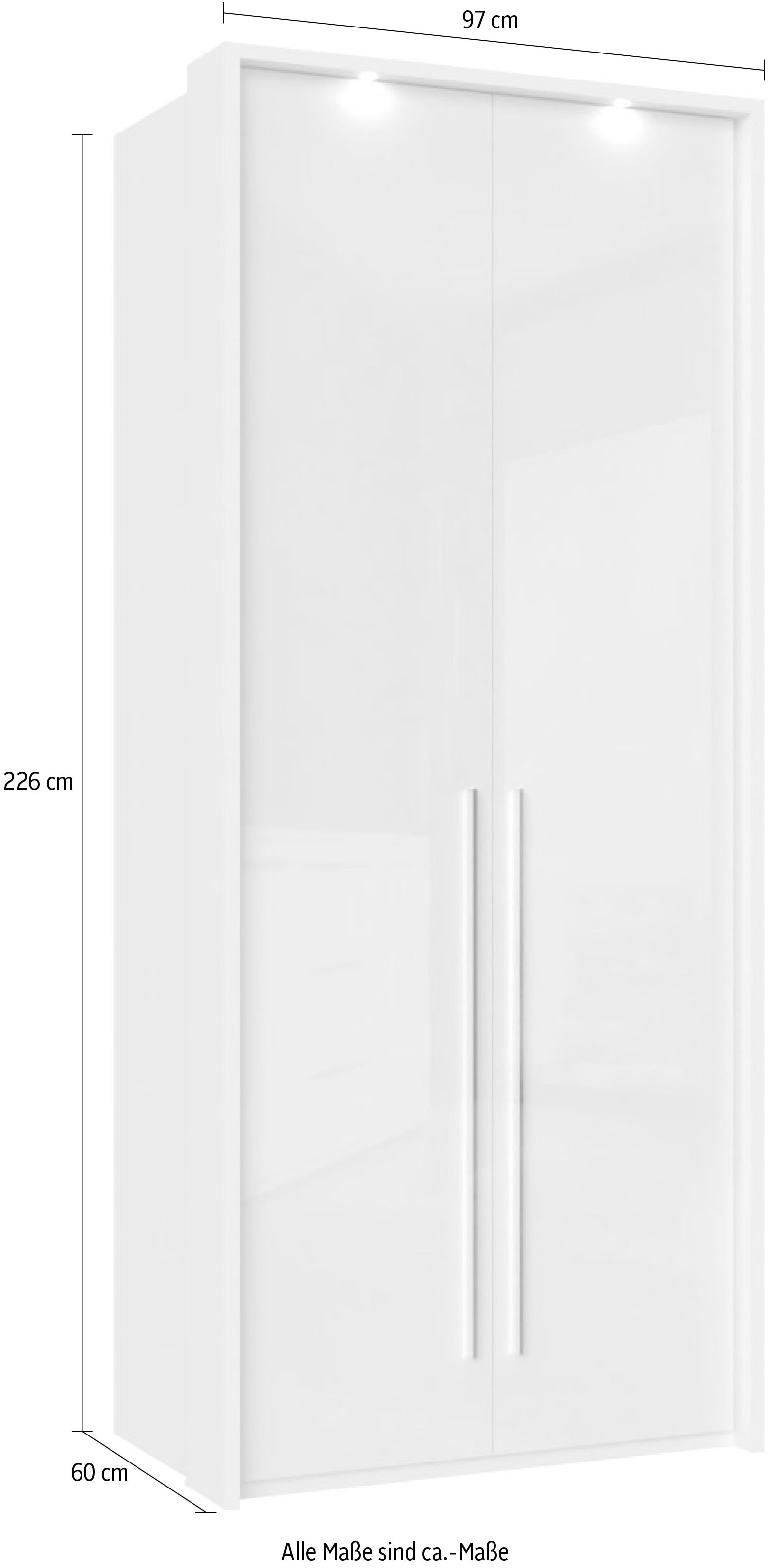 Places of Style Kleiderschrank »Piano, inklusive Rahmen und Beleuchtung, soft-close-Funktion«, (viele Breiten zur Auswahl, 226cm hoch), beige oder weiß, UV lackiert, Hochglanzfronten, FSC-zertifiziert