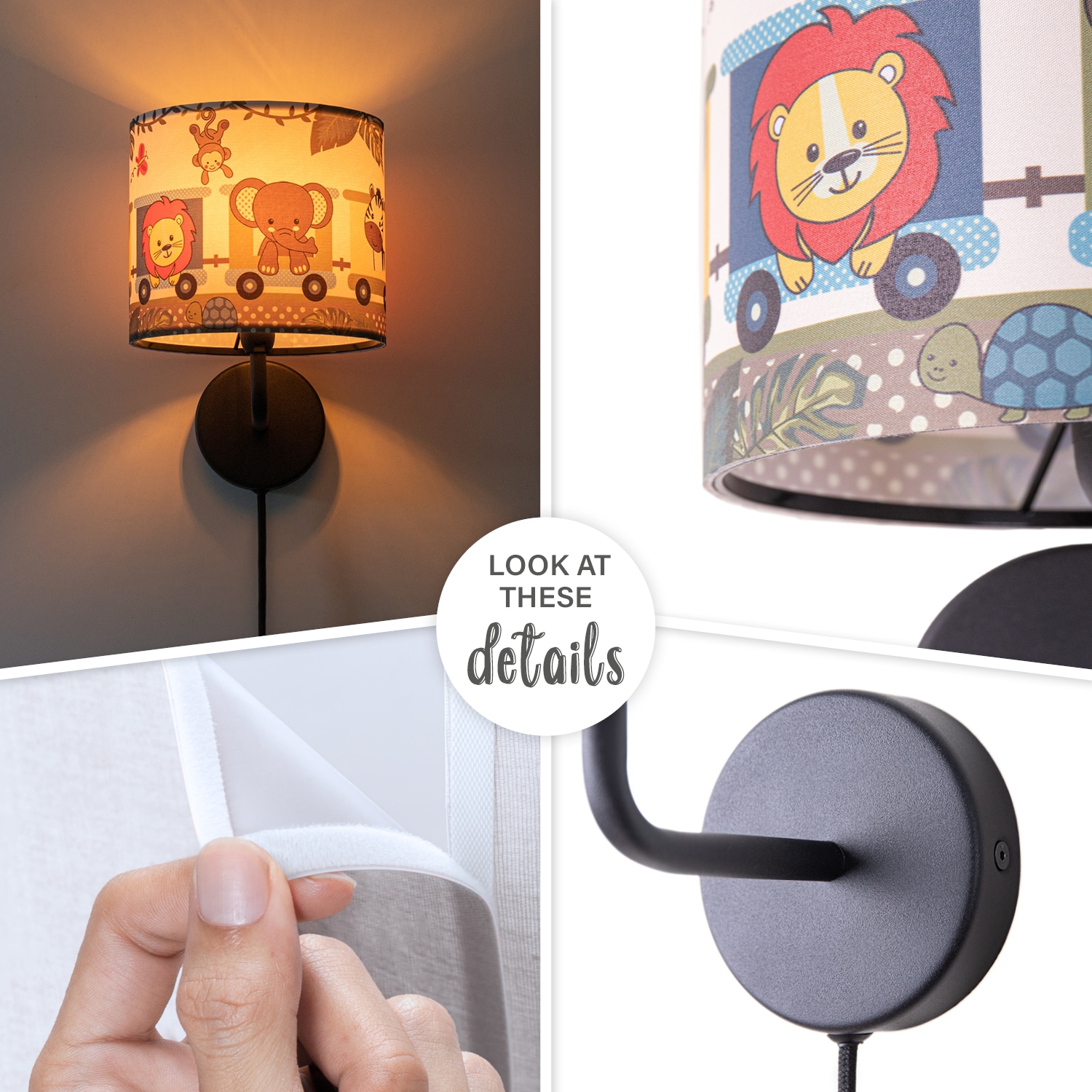 Paco Home Wandleuchte »Diamond 635«, 1 flammig, Leuchtmittel E14 | ohne Leuchtmittel, Kinderlampe Innen Mit âˆ…18cm Zoo Tiere Zug Kabellänge 3m E14