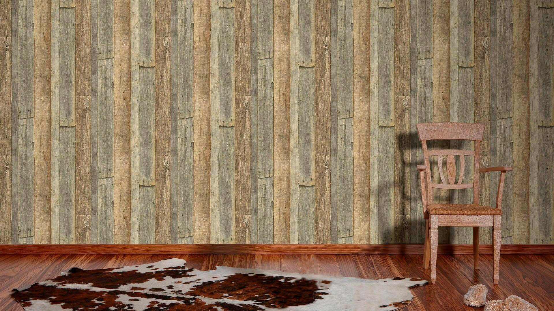 living walls Vliestapete »Best of Wood`n Stone 2nd Edition«, Holz-realistisch-gestreift, Tapete Holzoptik matt leicht strukturiert Tapeten Wohnzimmer modern