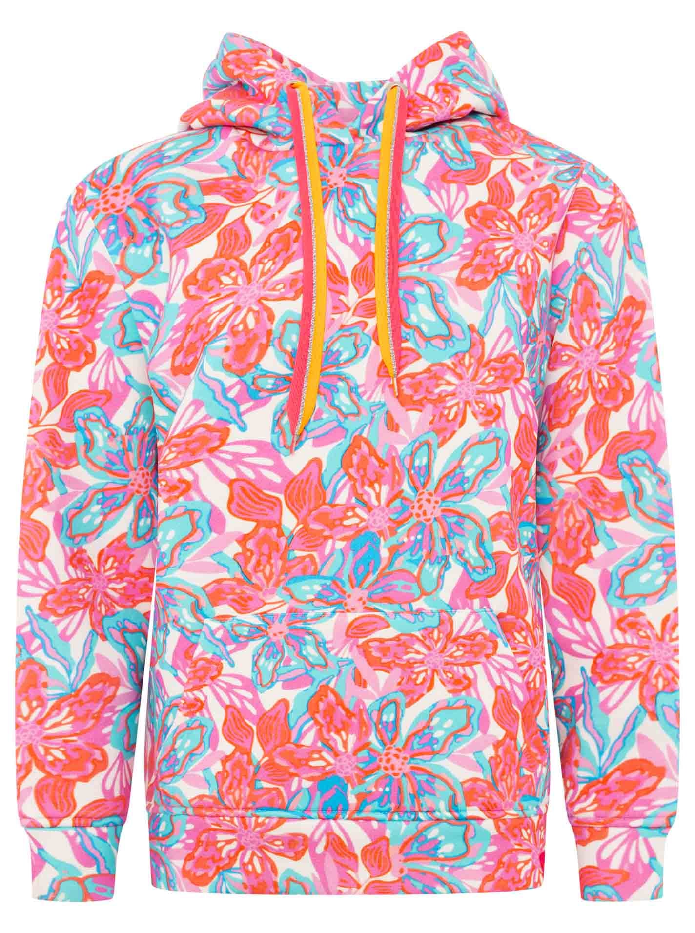 Zwillingsherz Hoodie »"Flower Sparkles"«, farbenfrohes florales Muster, Neondetails, Kapuze, Fronttasche
