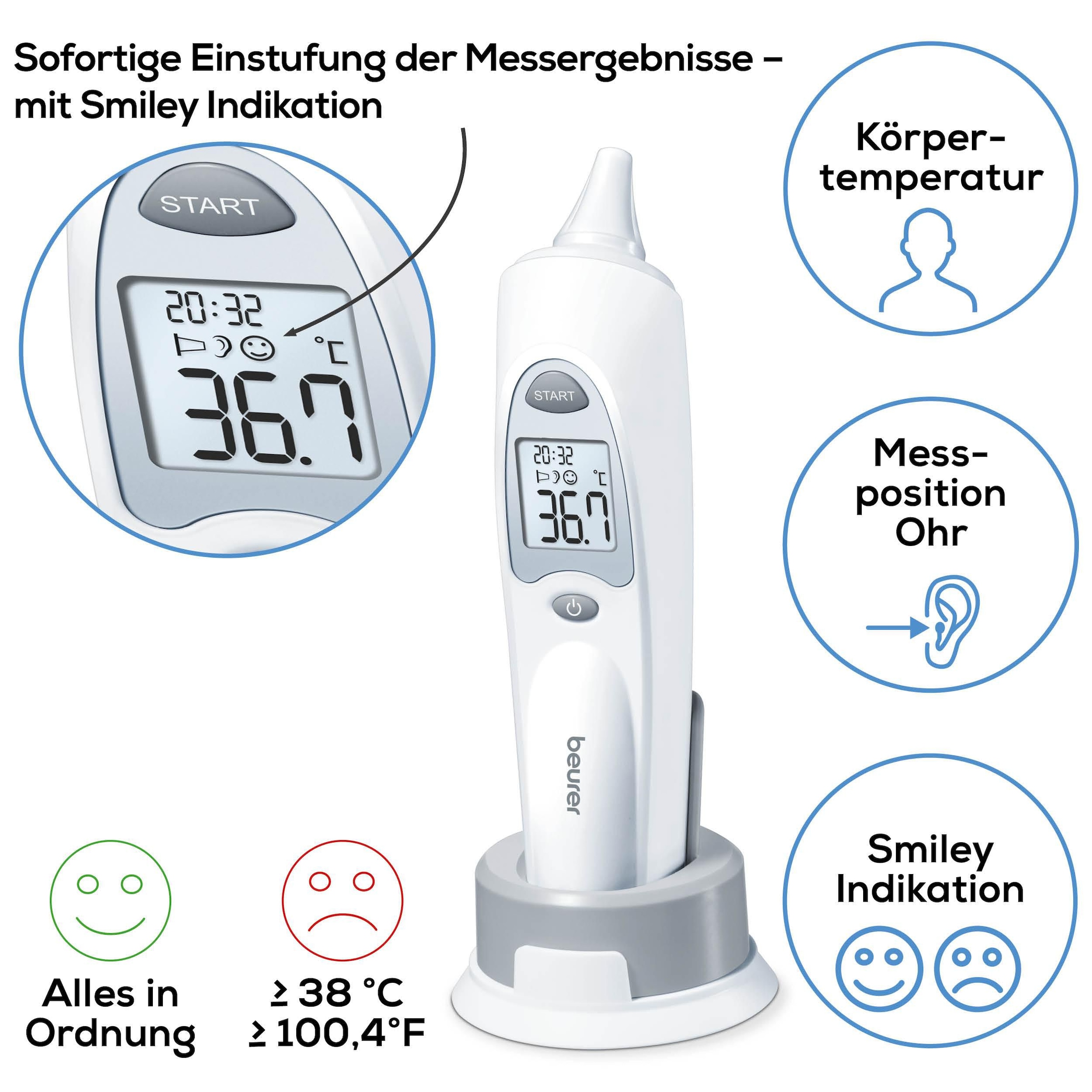 BEURER Ohr-Fieberthermometer »FT 58 mit Signalton bei Messende, Infrarot-Messtechnik«, Hygienische Messung dank Abwurf der Schutzkappe ohne Hautkontakt