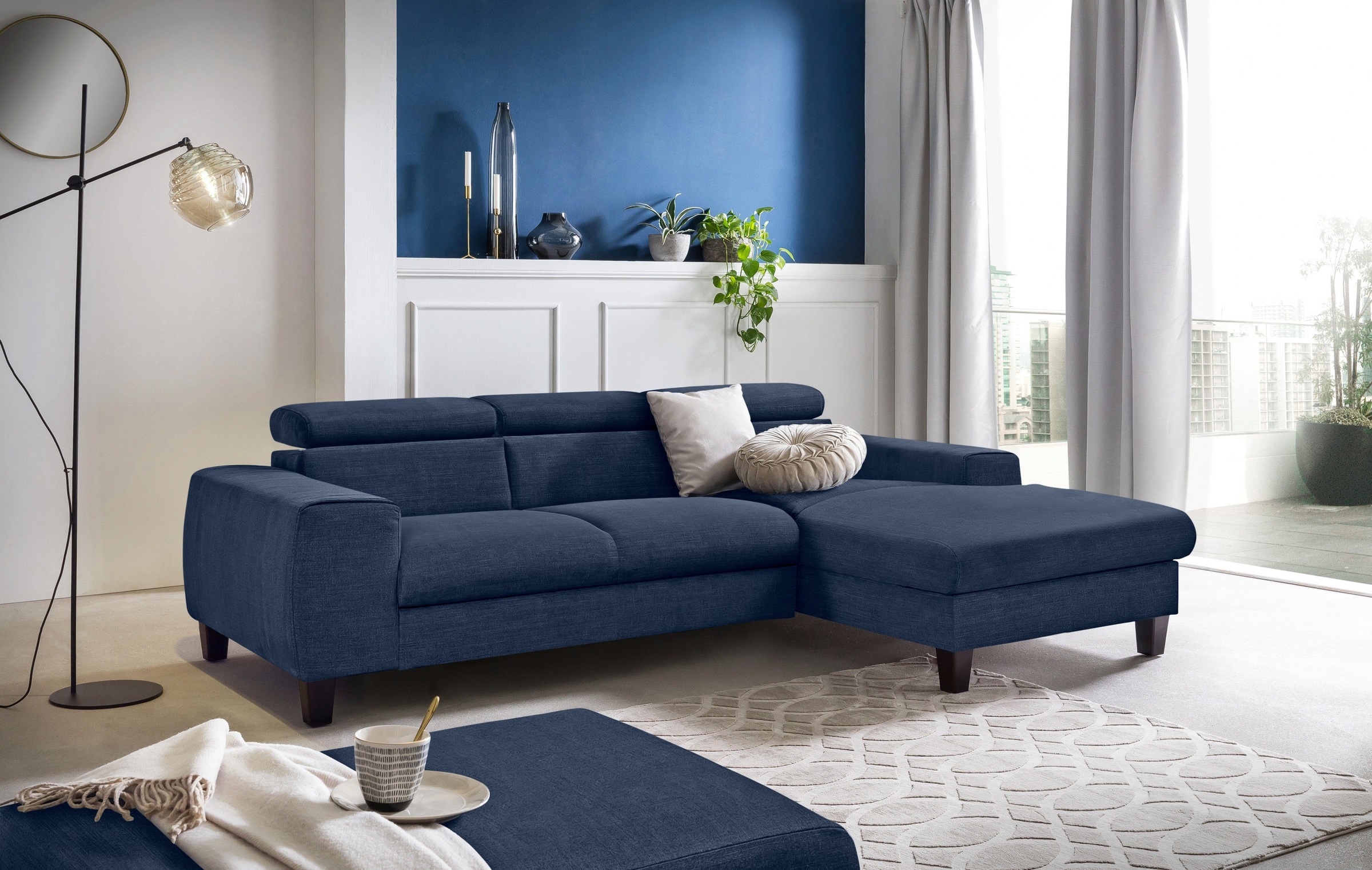 COTTA Polstergarnitur »Morven L-Form«, (Set), Set bestehend aus: Ecksofa mit Kopfteilverstellung & Hocker