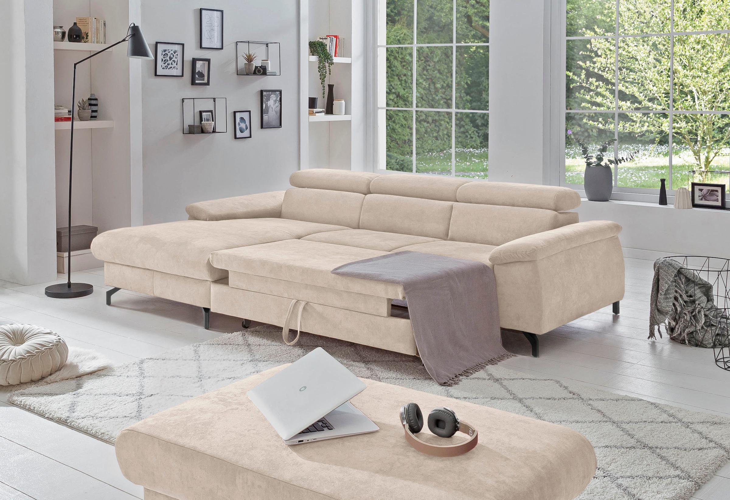 COTTA Ecksofa »Kitty L-Form, B: 242 cm«, mit Kopfteilverstellung, optional Bettfunktion & Bettkasten