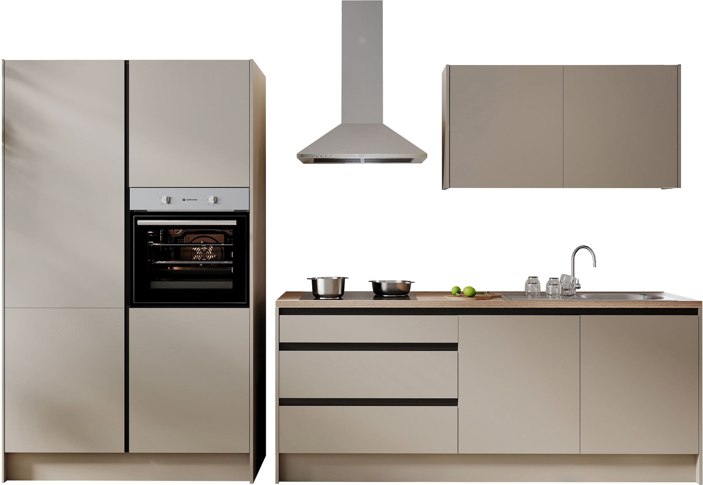 BASIC by Balculina Küchenzeile »Isis B/T/H 335x60x210 cm« Breite 273 cm, wahlweise mit E-Geräten und Induktionskochfeld