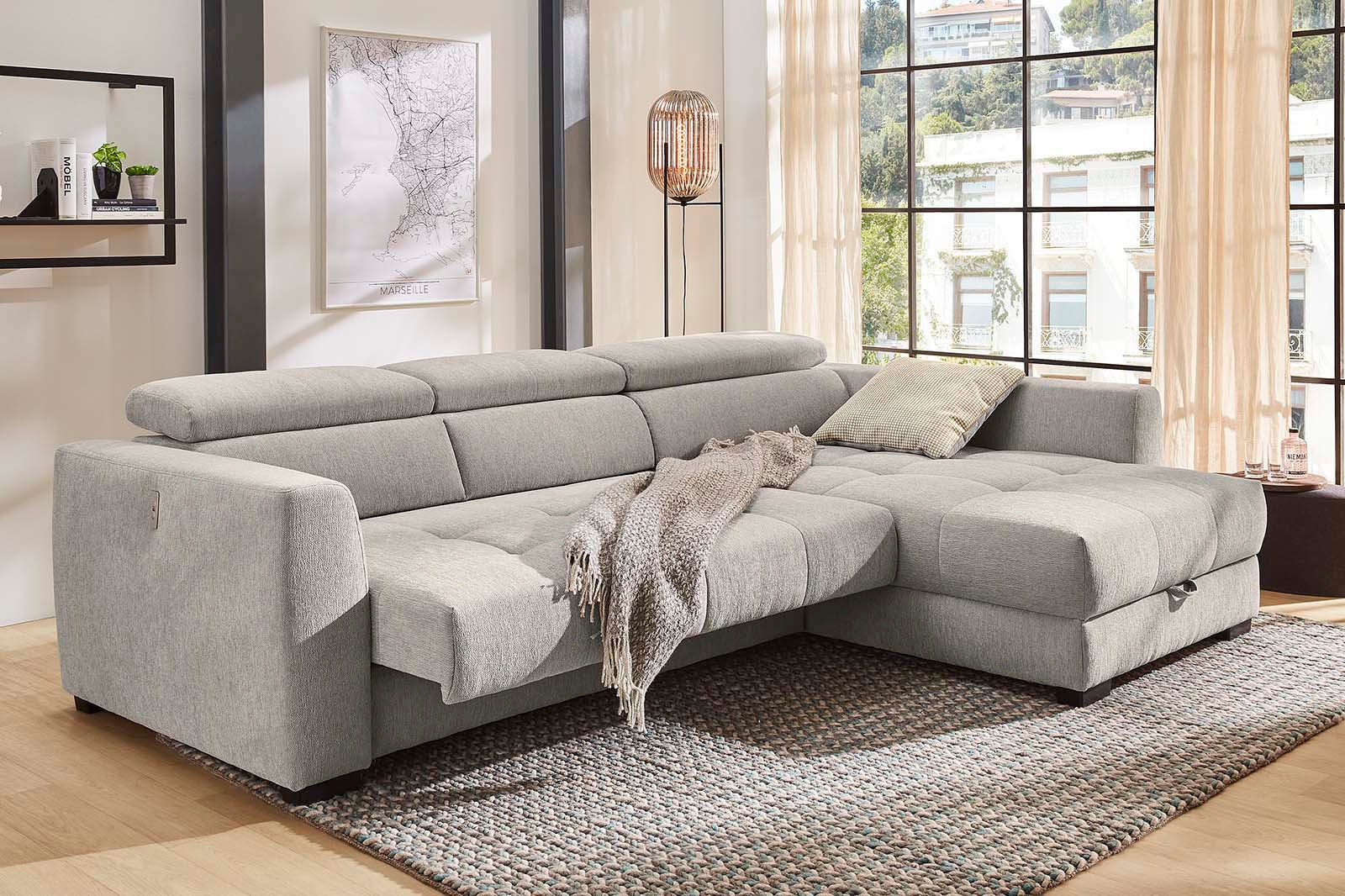 Jockenhöfer Gruppe Ecksofa »San Marino L-Form«, mit elektromotorischer Sitztiefenverstellung (ca. 30cm), Bettkasten