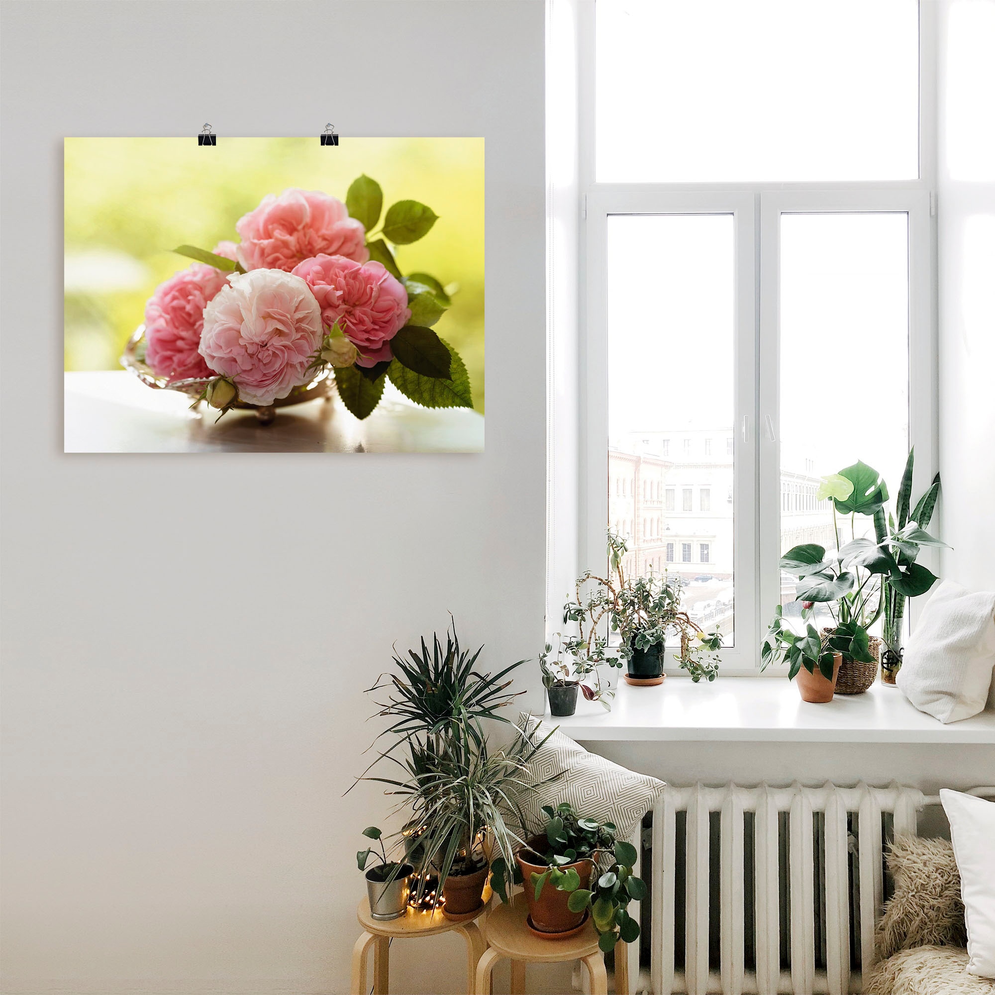Artland Poster »Rosen in Silberschale Stillleben« Blumen 1 Stk. tlg. ohne Rahmen