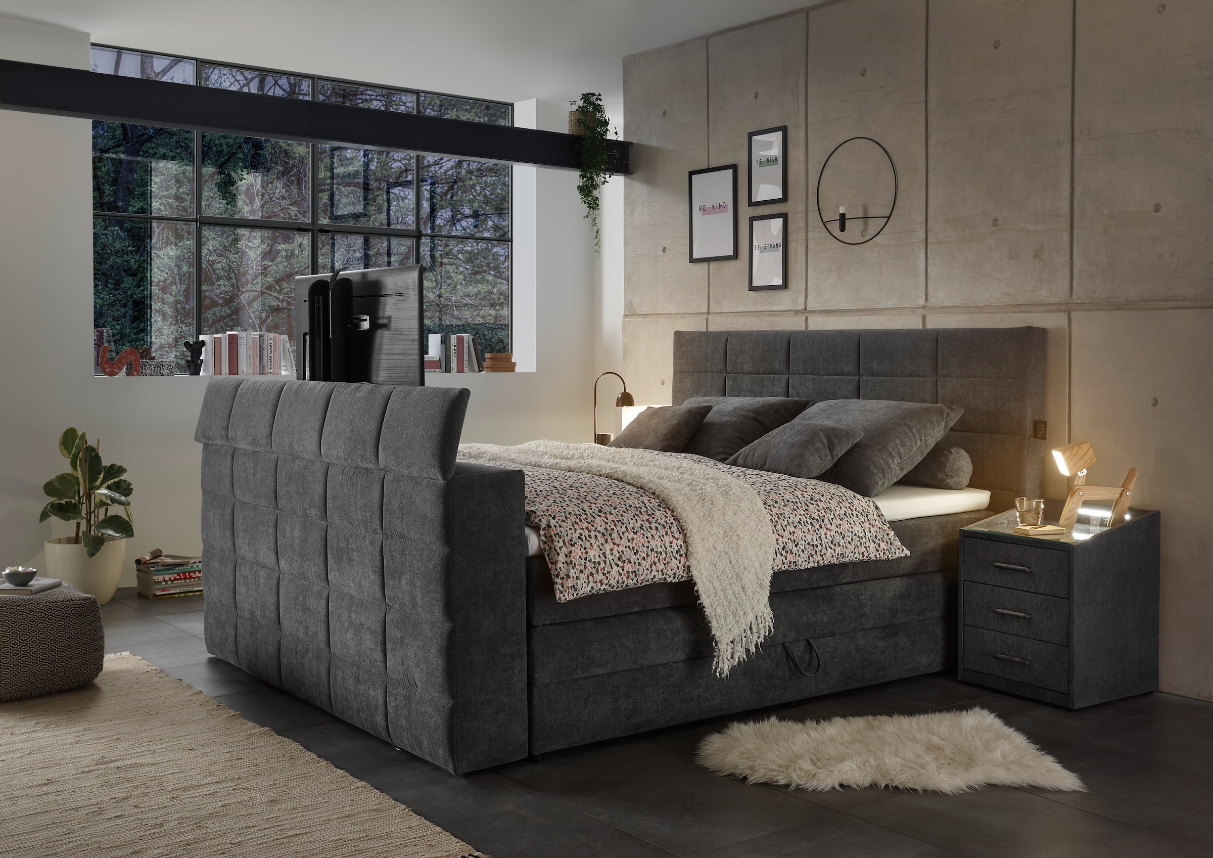 ED EXCITING DESIGN Boxspringbett »Denver«, mir motorisierter TV-Halterung b günstig online kaufen