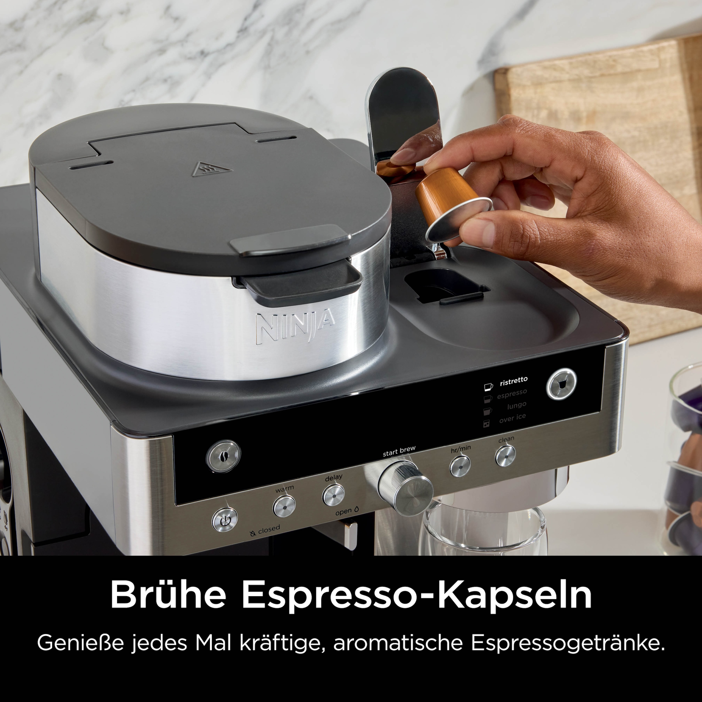 NINJA Filterkaffeemaschine »und Espresso-Kapselmaschine Prestige DualBrew System CFN802EU« 1,8 l Kaffeekanne Papierfilter 3 Variationen und 10 Getränkegrößen, mit einklappbarem Aufschäumer