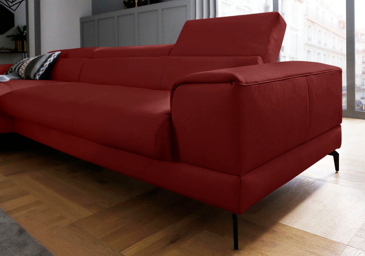 W.SCHILLIG Ecksofa »piedroo, Designsofa mit tollem Sitzkomfort, bequem, L-Form«, Kopfteilverstellung, wahlweise mit Sitztiefenverstellung, Breite 343cm