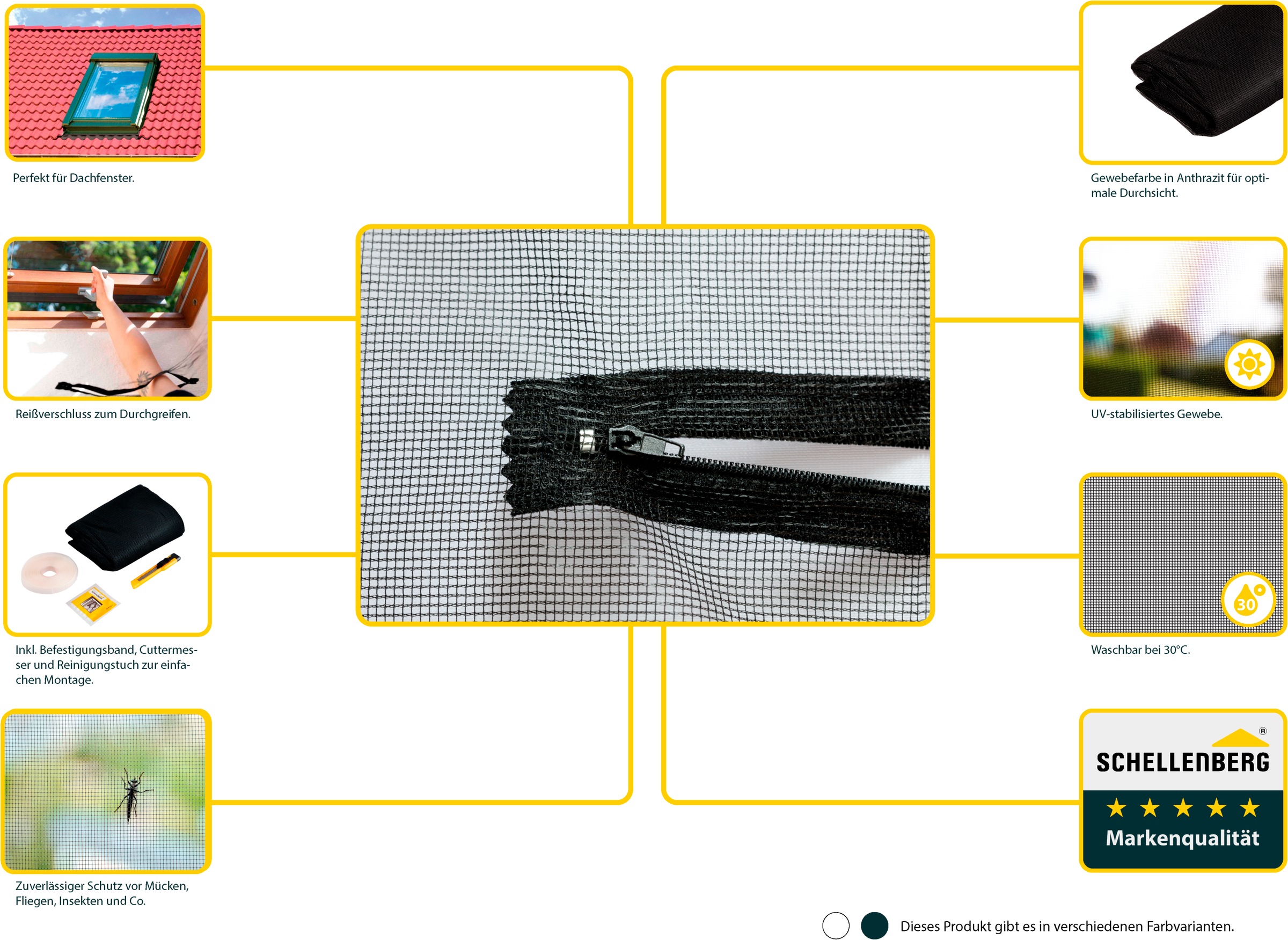SCHELLENBERG Fliegengitter-Gewebe »für Dachfenster mit Reißverschluss«, Insektenschutz ohne bohren, 150 x 180 cm, anthrazit