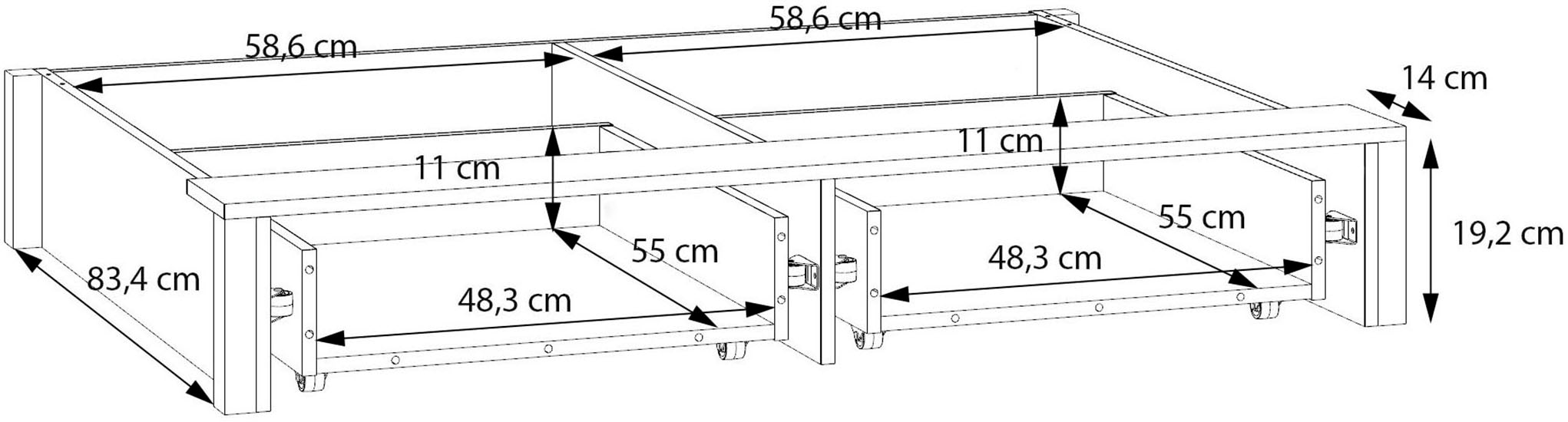 FORTE Schubkasten »Jytana Jugendzimmer« B/H/T 128,2/21,2/91,5 cm 2 separate Schubkästen