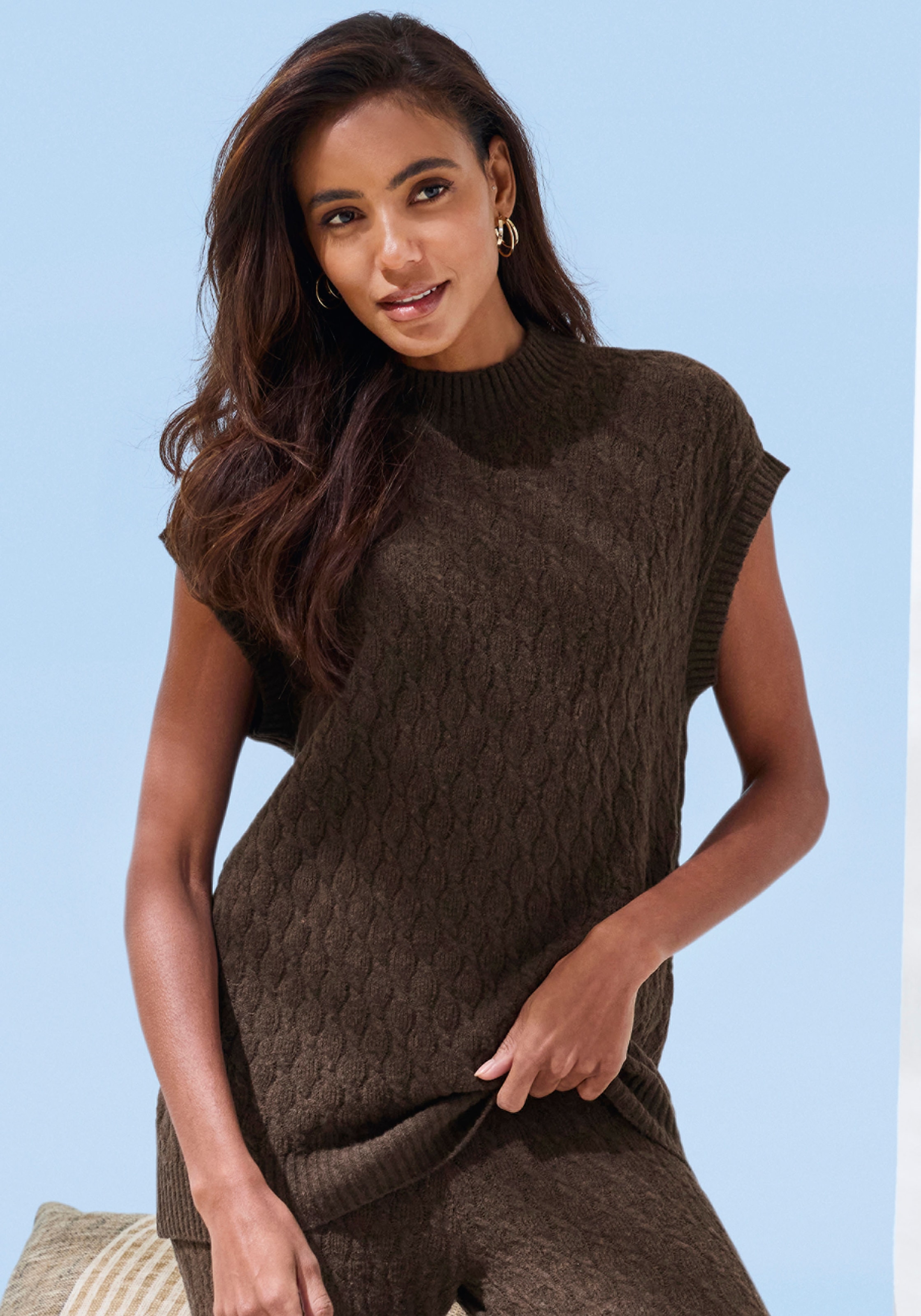 French Connection Pullunder mit Zopfmuster und kleinem Stehkragen, Loungewear