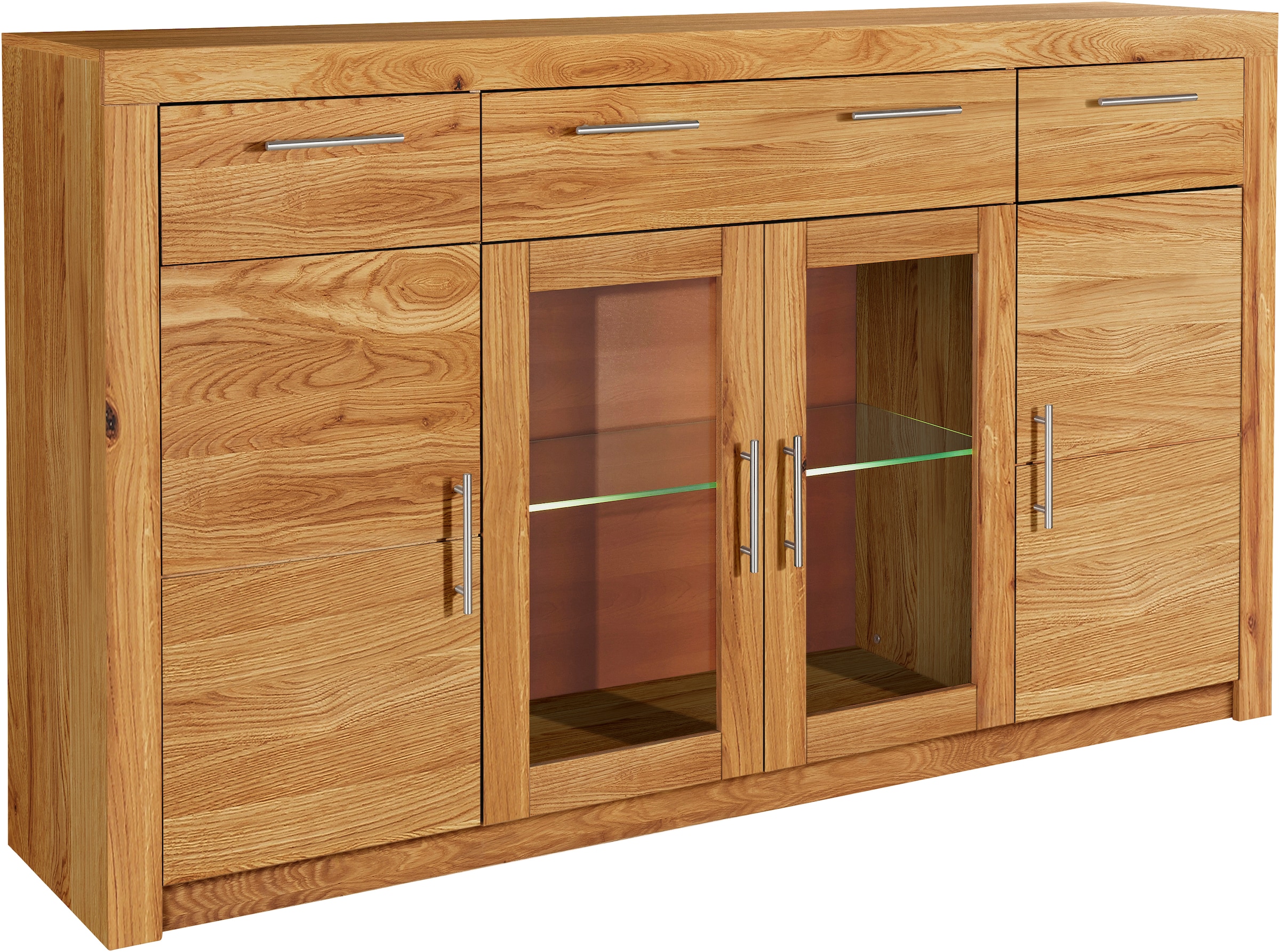VOGL Möbelfabrik Highboard »Toronto«, opt. Glastüren, teilmassiv, Rahmenoptik, Made in Germany