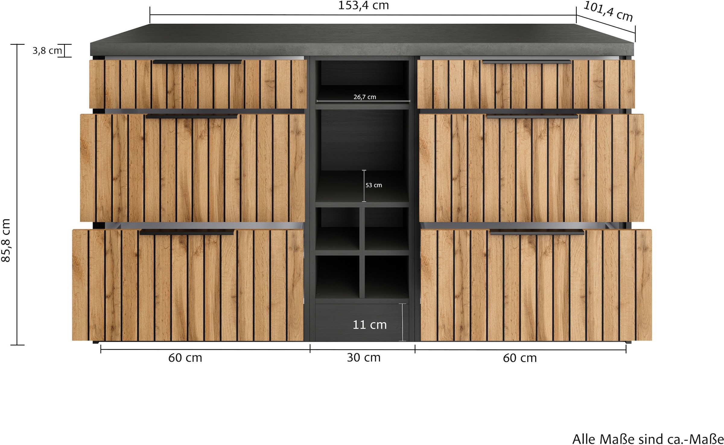 KOCHSTATION Kücheninsel »KS-Lagos«, Kücheninsel 153/100 cm, mit höhenverstellbaren Möbelfüßen