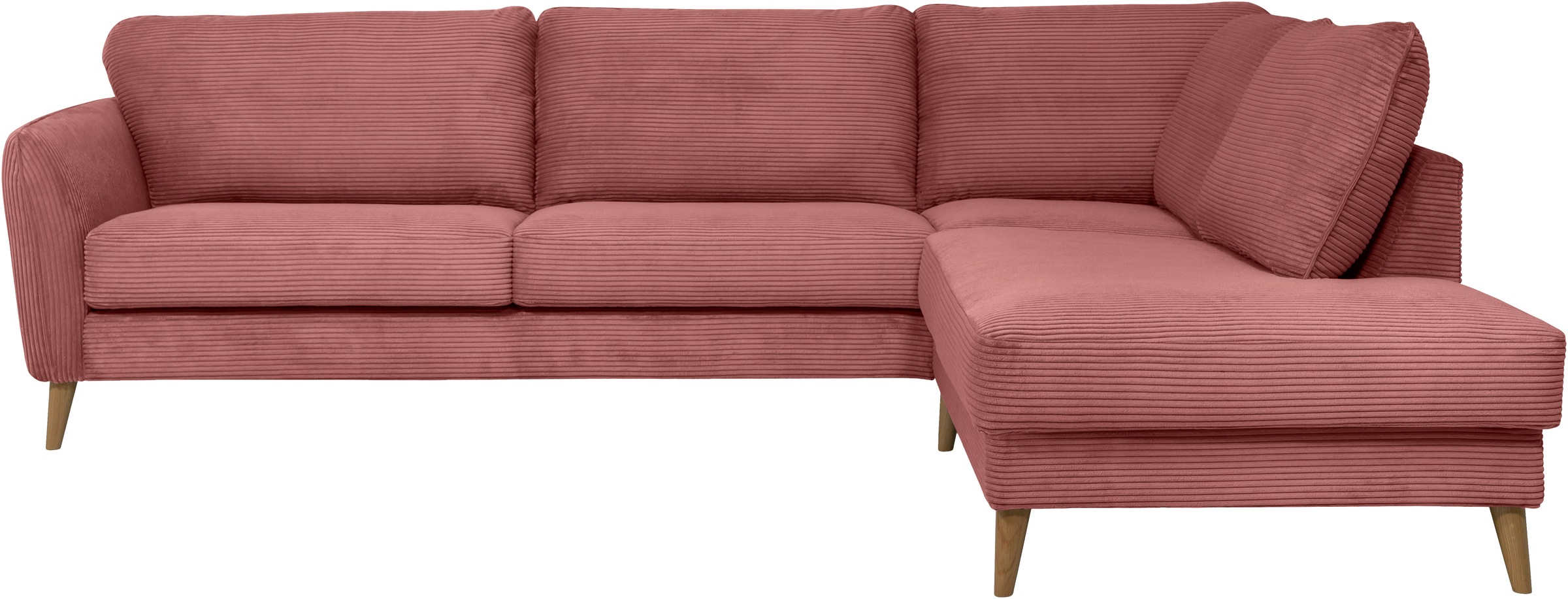 Home affaire Ecksofa »MARSEILLE 278/202 cm, L-Form, Ottom. rechts/links, verschiedene Bezüge«, Massivholzbeine Eiche, Landhausstil, Wellenunterfederung