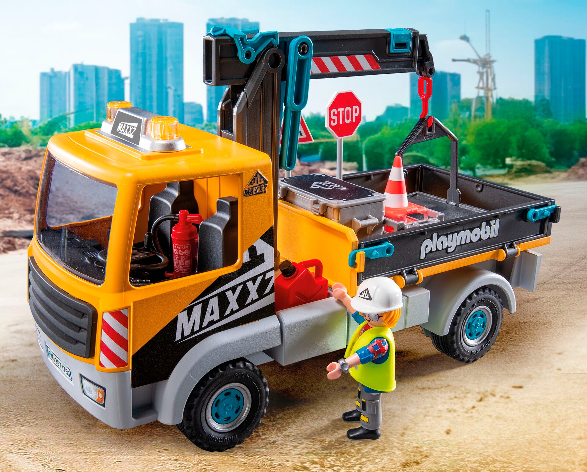 Playmobil® Konstruktions-Spielset »Baustellen-LKW mit Kran (71750), Playmobil Action Heroes«, (55 St.)