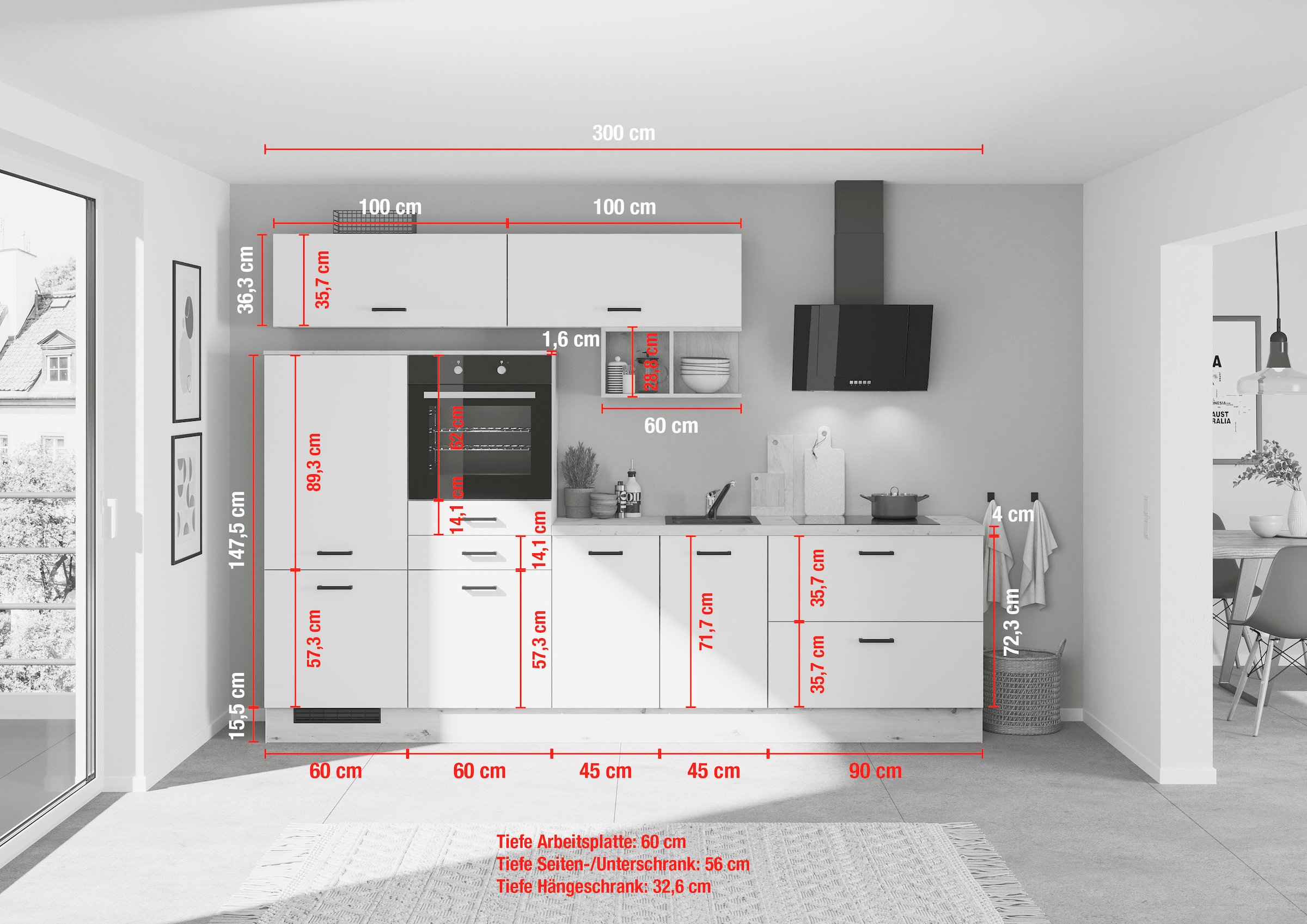 IMPULS KÜCHEN Küchenzeile »"München", Ausrichtung wählbar, Schubkästen mit Soft-Close« vormontiert, wahlweise mit E-Geräten