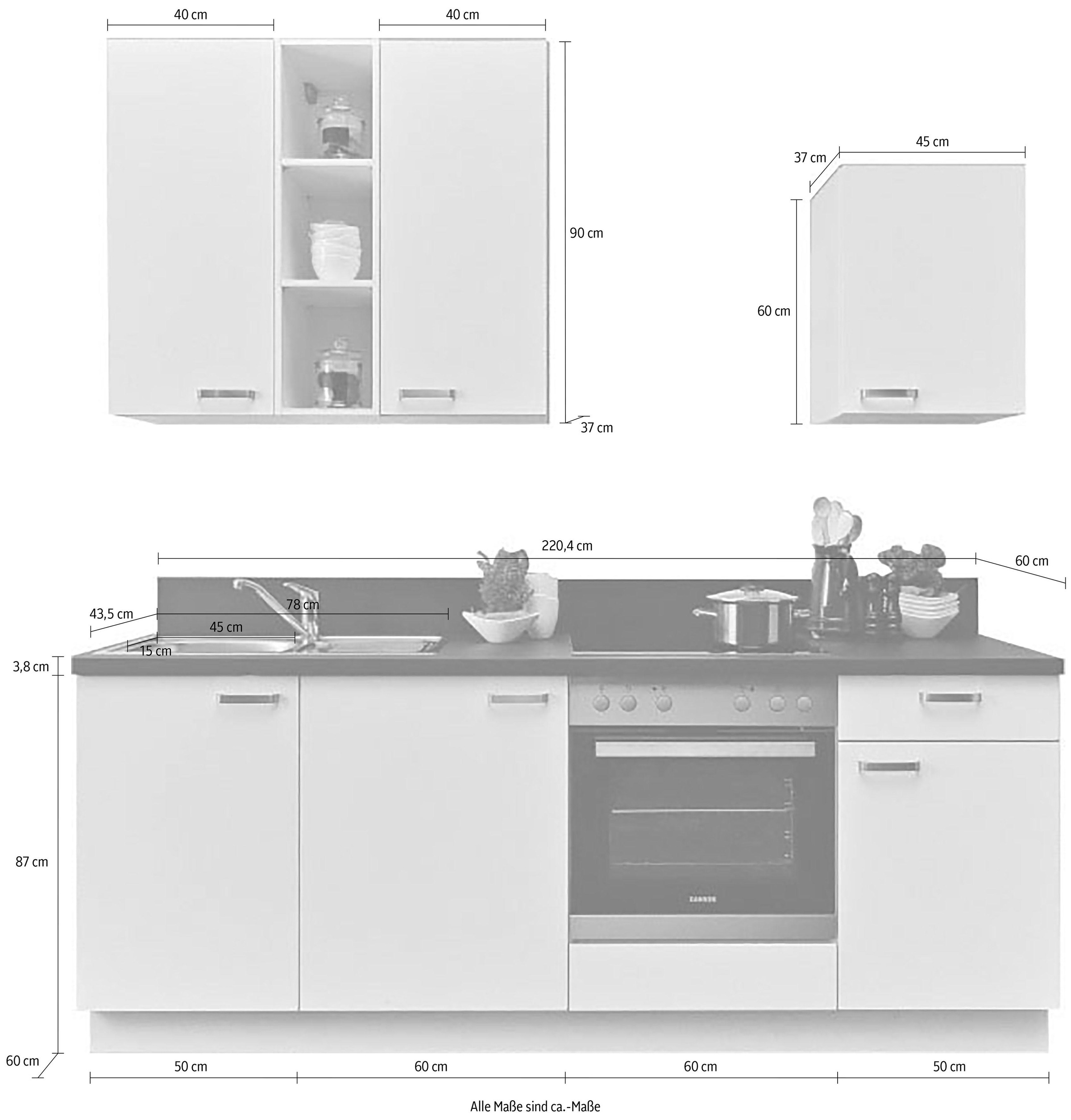 KOCHSTATION Küchenzeile »"KS-Bari", wahlw. mit E-Geräten«, Soft-Close-Funktion und Vollauszug, vormontiert, Breite 220 cm