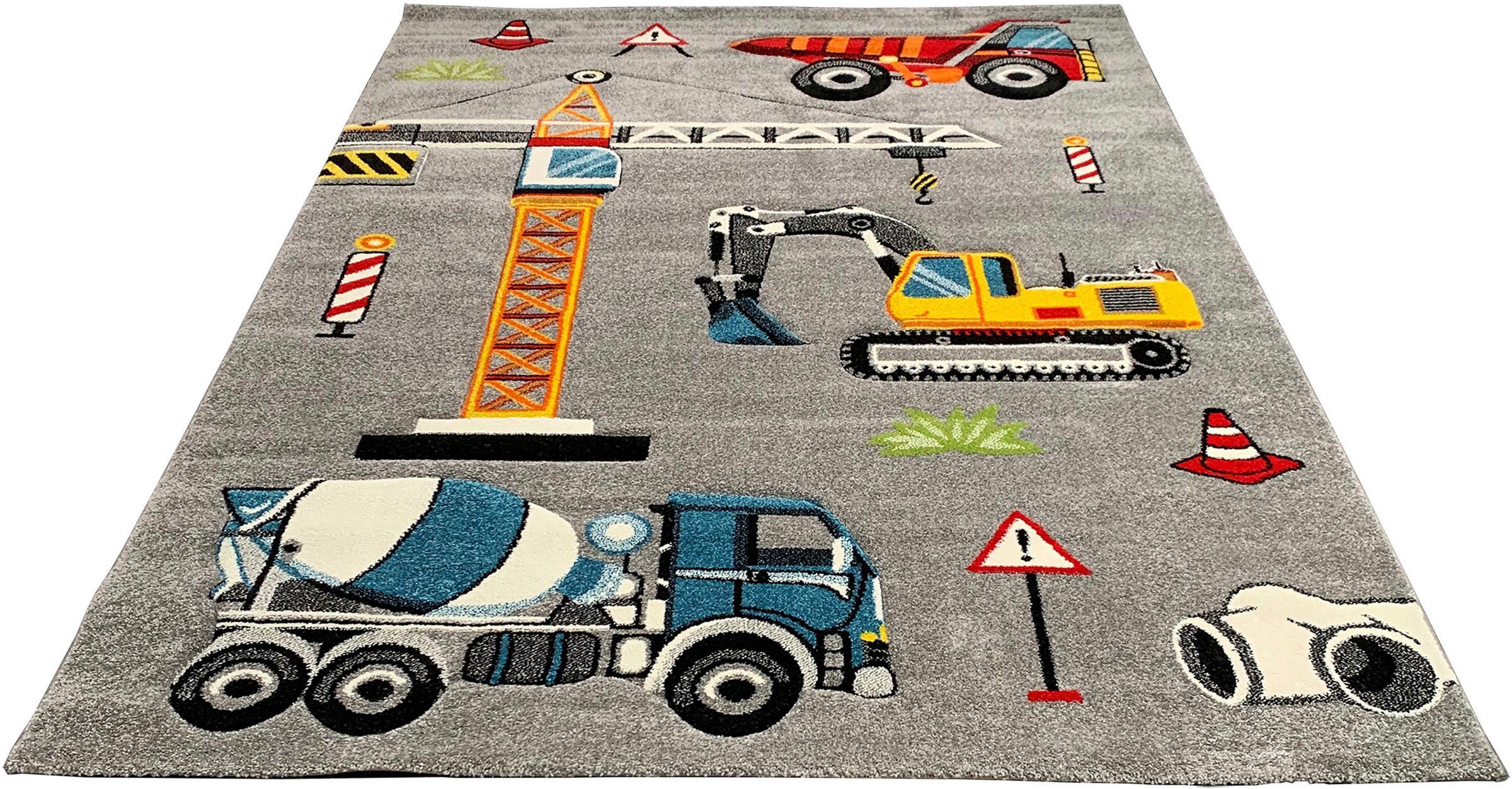 Kinderteppich „Diamond Kids 24220“, rechteckig, farbecht, pflegeleicht, Spielteppich, Baustelle, kindergerecht, robust grau 13 mm B/L: 160 cm x 230 cm – 13 mm