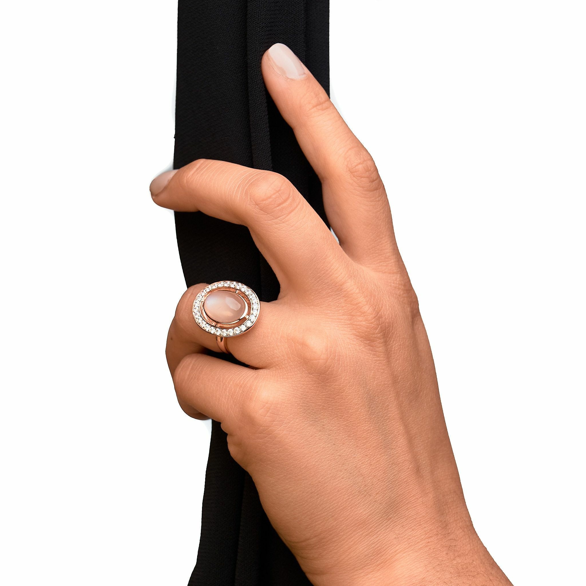 Zeeme Fingerring »Silber 925 rosé vergoldet mit echtem Mondstein Zirkonia«