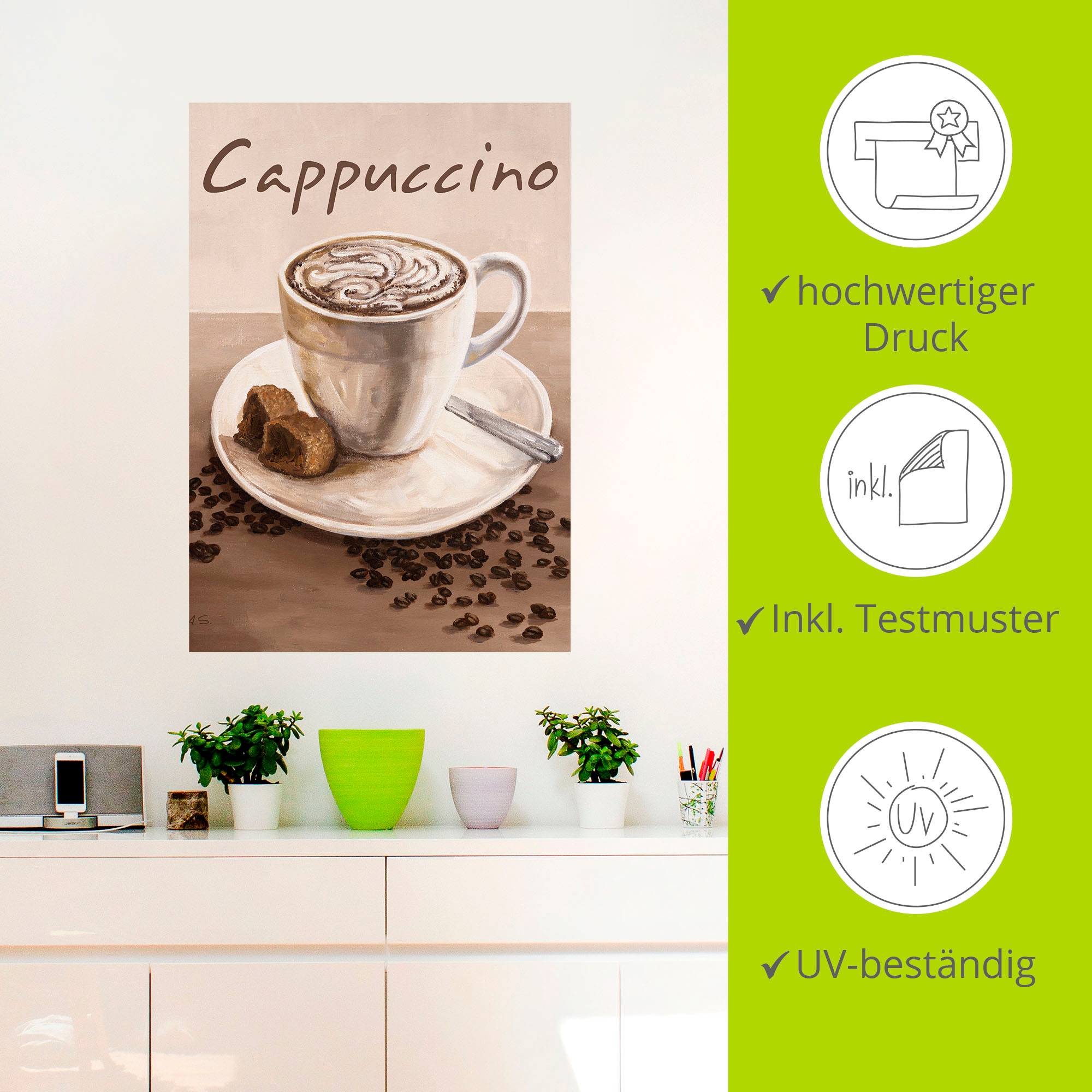 Artland Wandbild »Cappuccino - Kaffee«, Kaffee Bilder, (1 St.), als Leinwandbild, Poster, Wandaufkleber in verschied. Größen