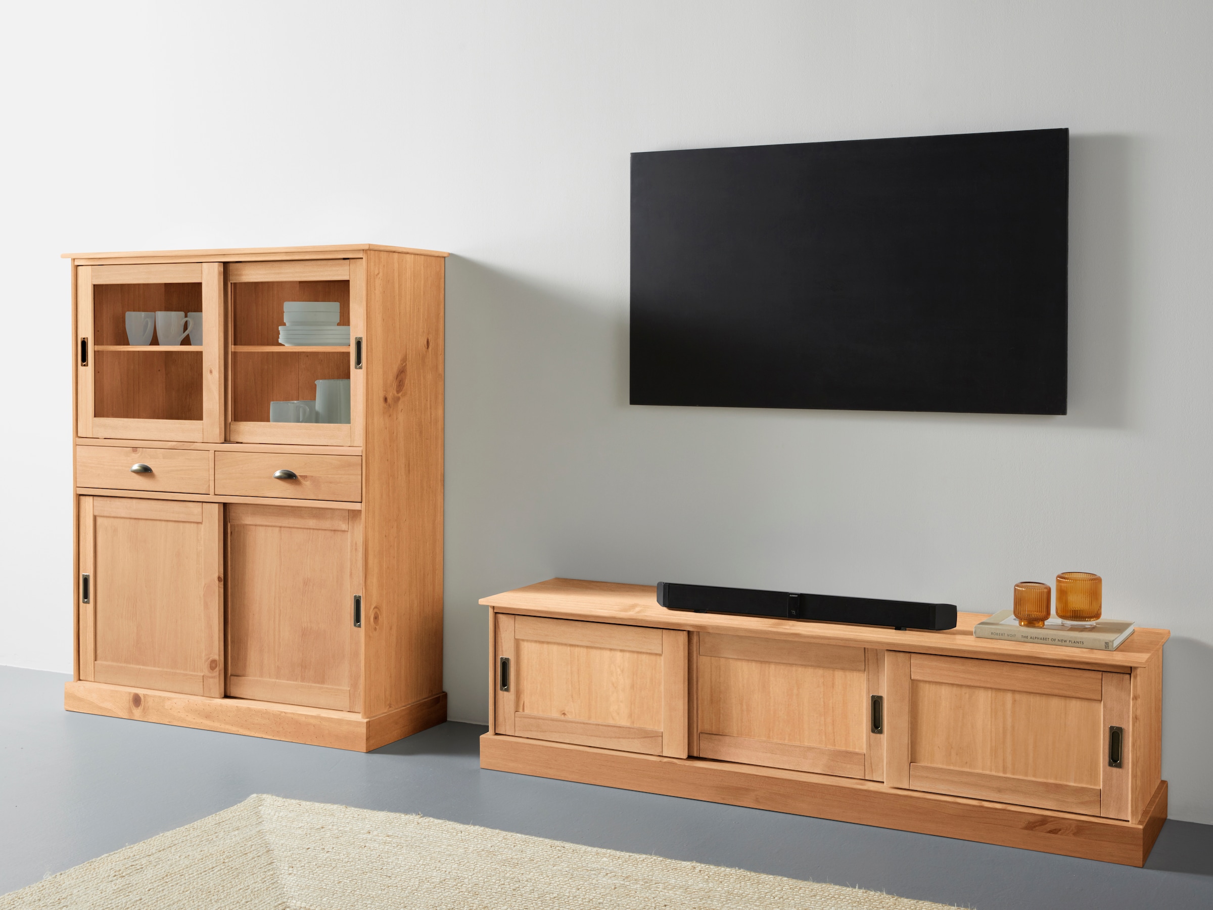 Home affaire Highboard »Schröder«, Vitrine aus massivem Kiefernholz, Breite 114 cm