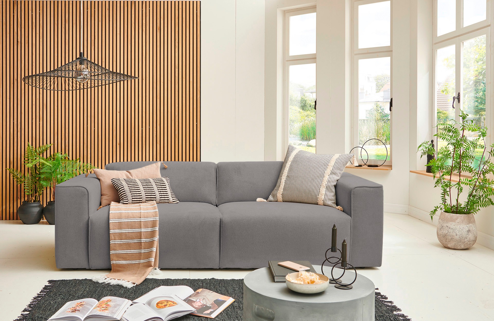 andas 3-Sitzer »Noord mit Kedernaht, Breite 232 cm«, Cord, Struktur, Webstoff, mit Wellenunterfederung, Massivholzrahmen