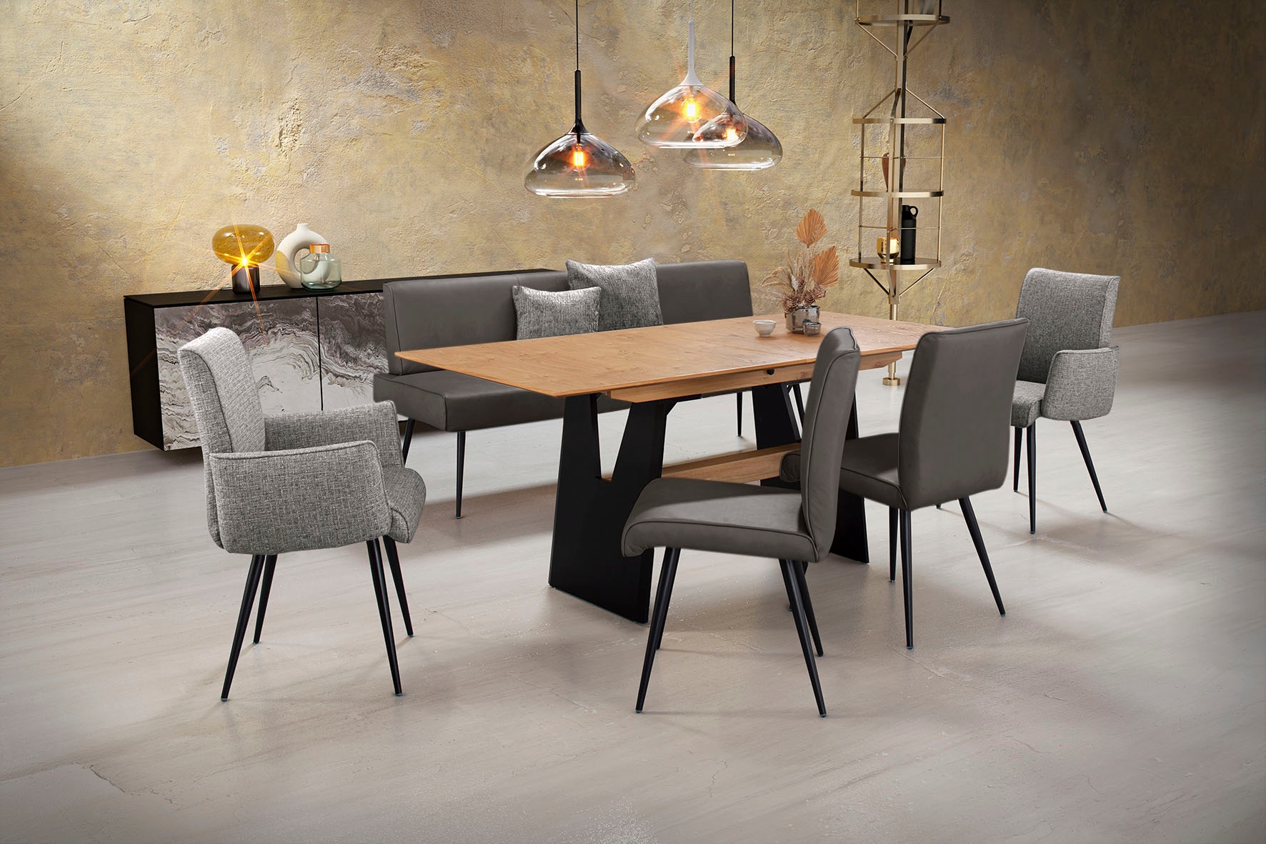 K+W Komfort & Wohnen Essgruppe »Giacomo I« Polsterbank, 2 Stühle und 2 Arml günstig online kaufen