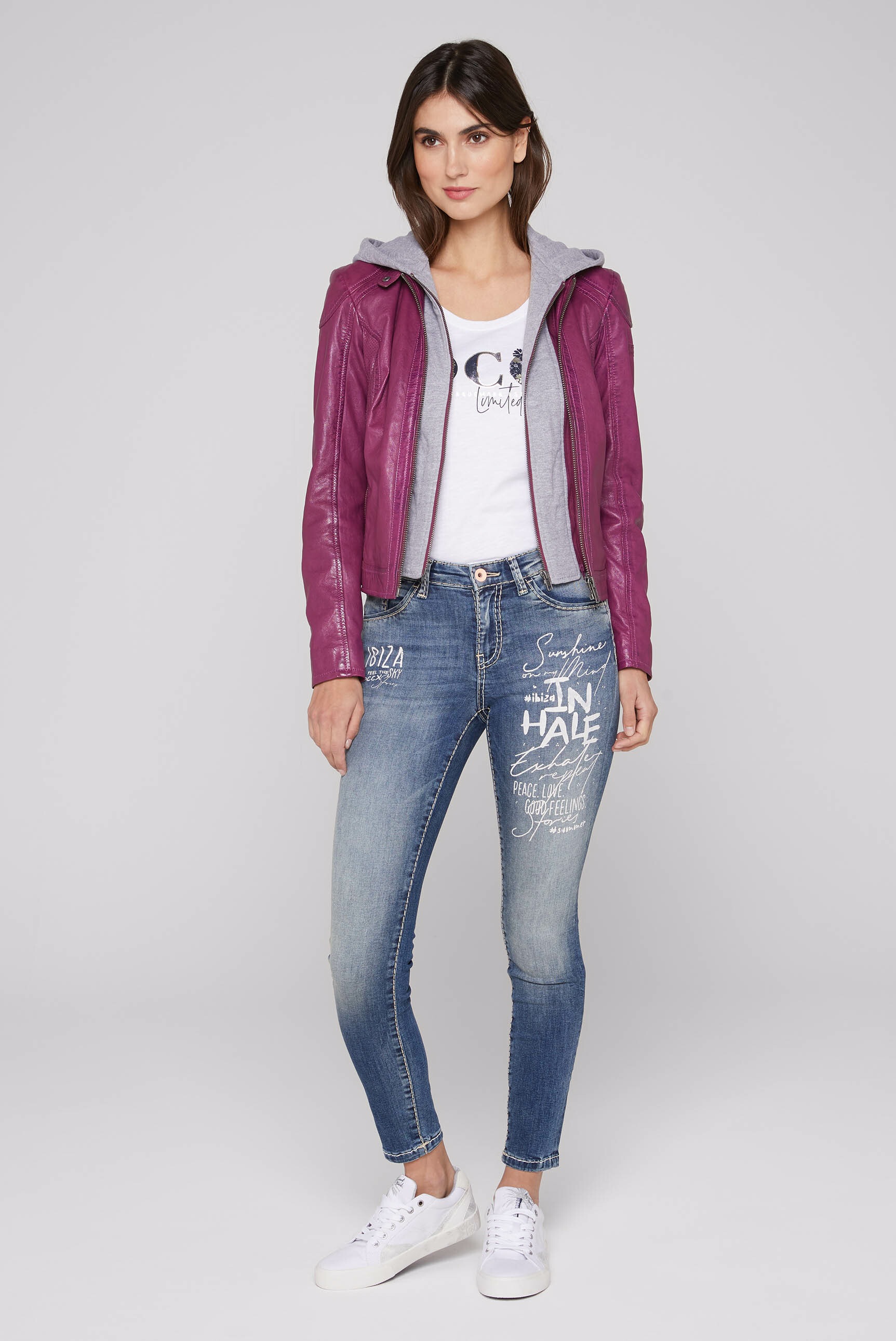SOCCX Lederjacke, mit Kapuze, mit Zipper am Ärmelende