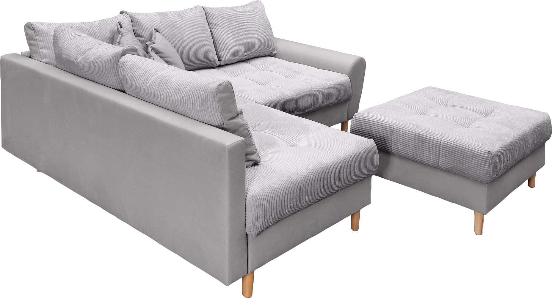 Home affaire Ecksofa »Rice L-Form inkl. Hocker«, (Set, mit Hocker), mit Bonnellfederkern, Hocker & Kissen, Ottomane beidseitig montierbar